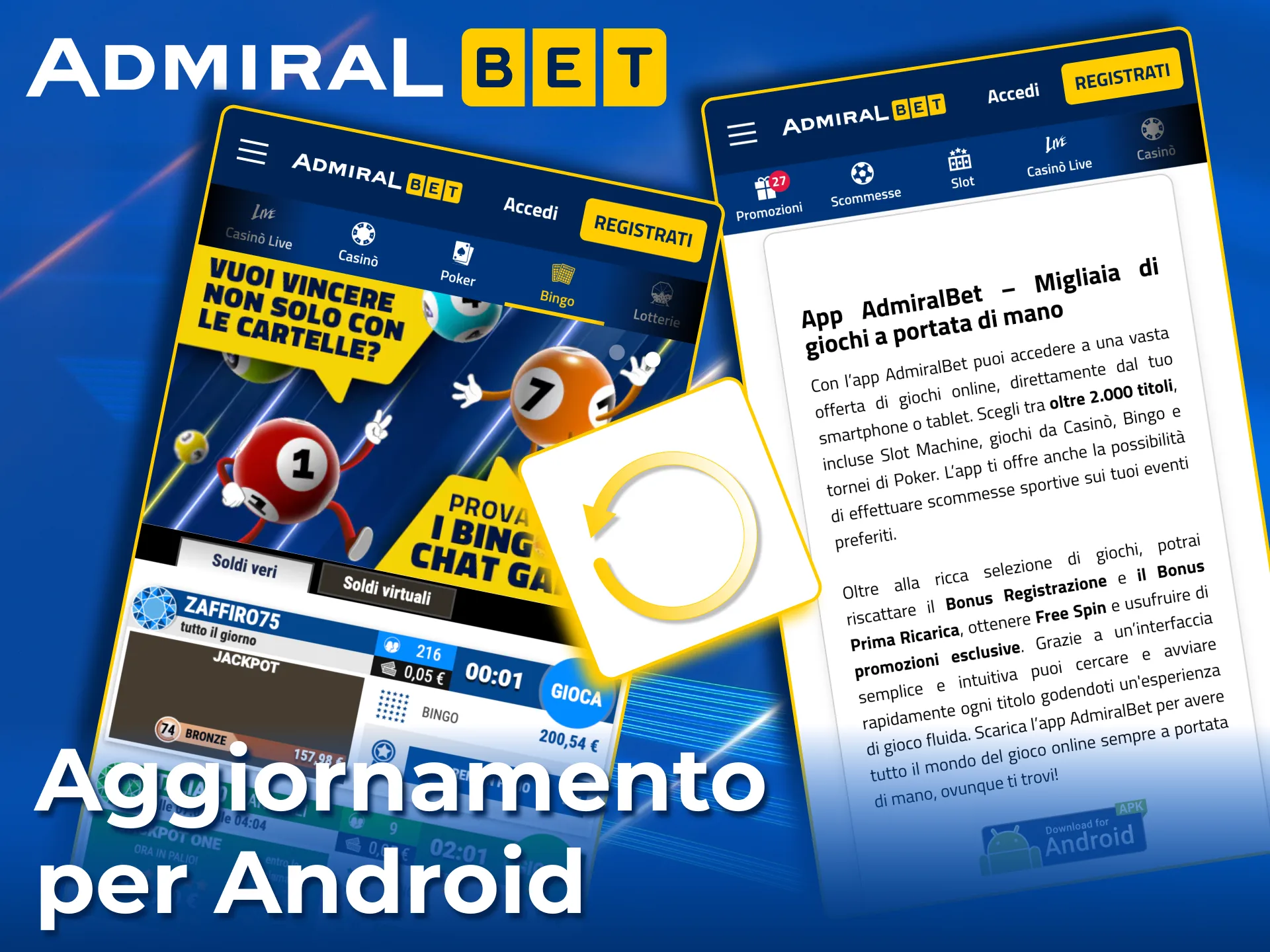 AdmiralBet aggiorna l’app Android con download diretto dal sito.