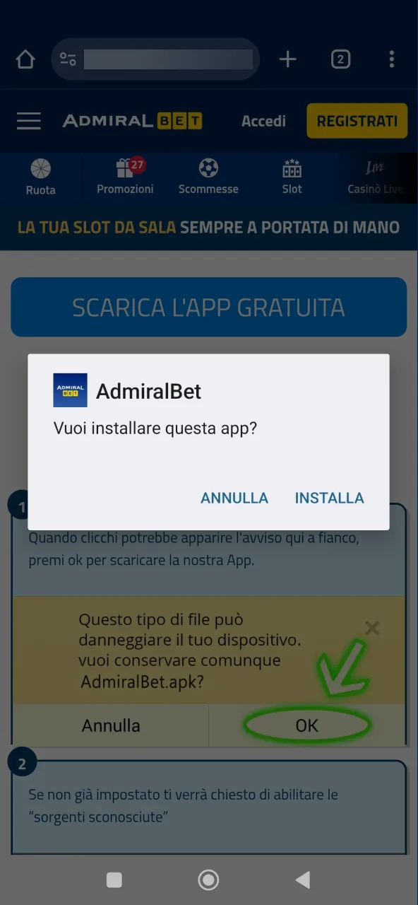 Install AdmiralBet and immediately find the icon on your screen.