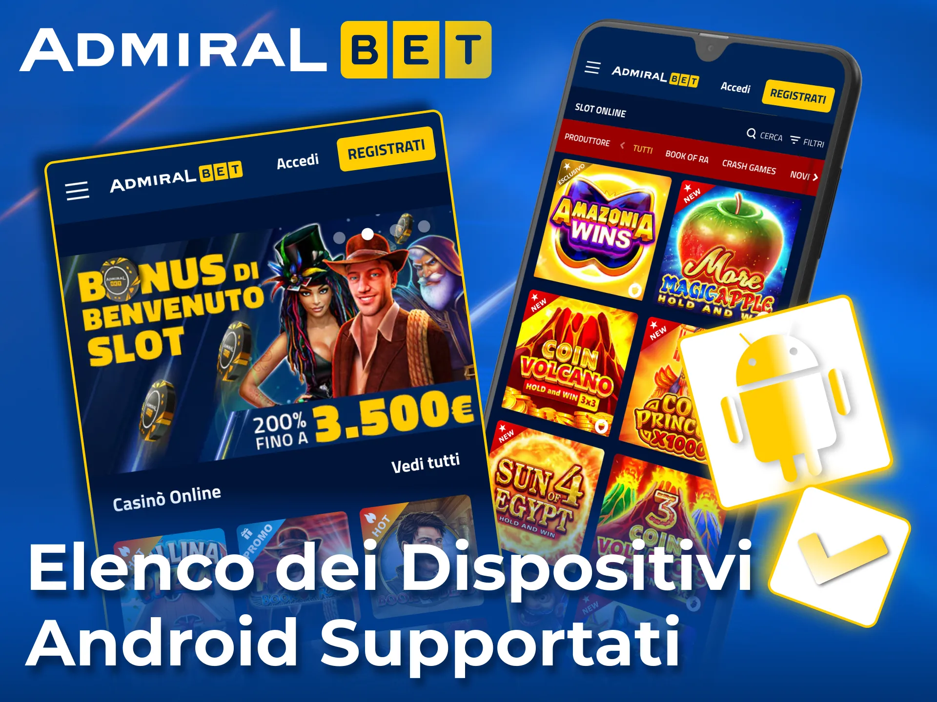 AdmiralBet è compatibile con i migliori smartphone Android.