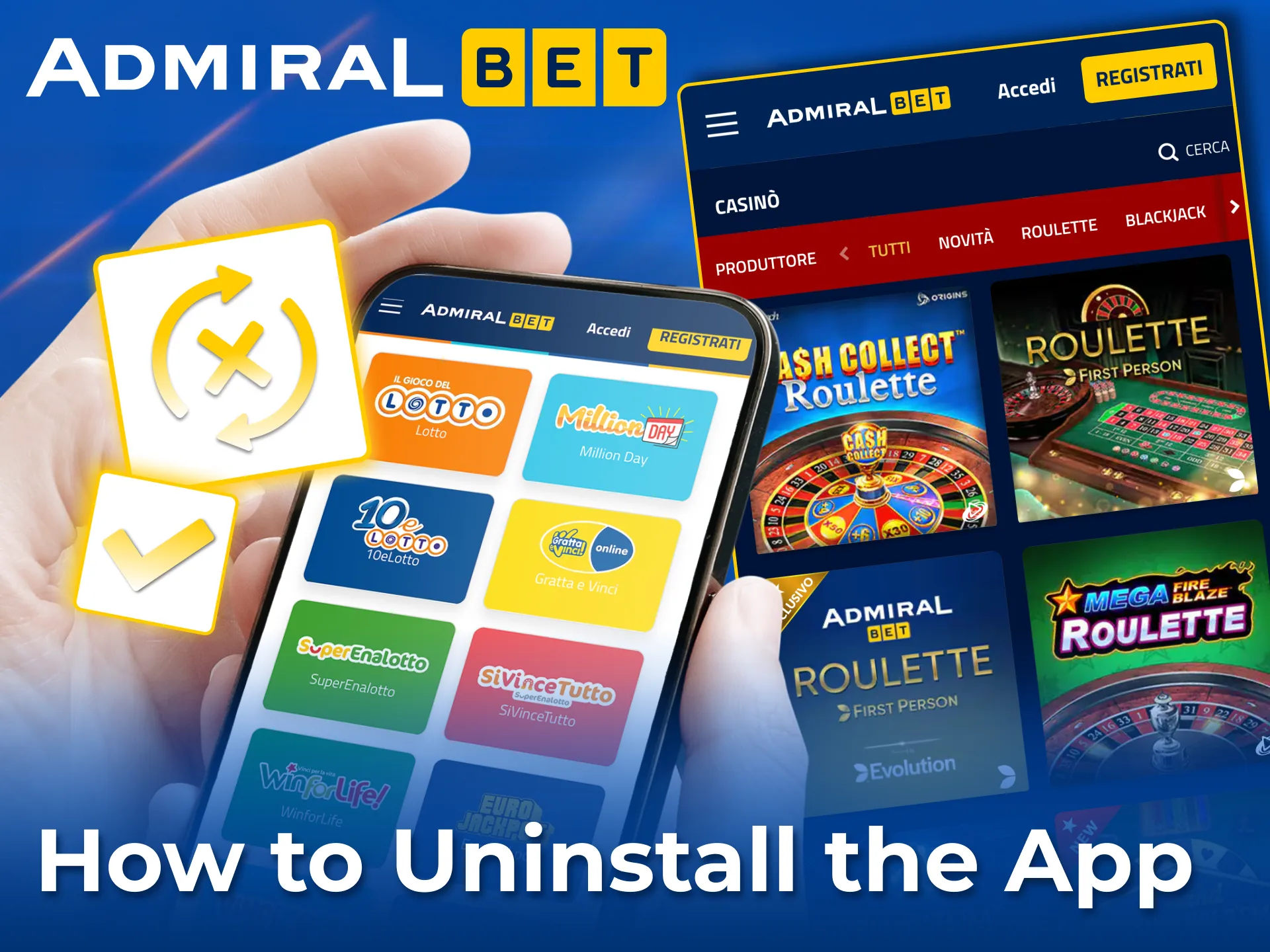 Remove AdmiralBet in seconds from Android or iOS.