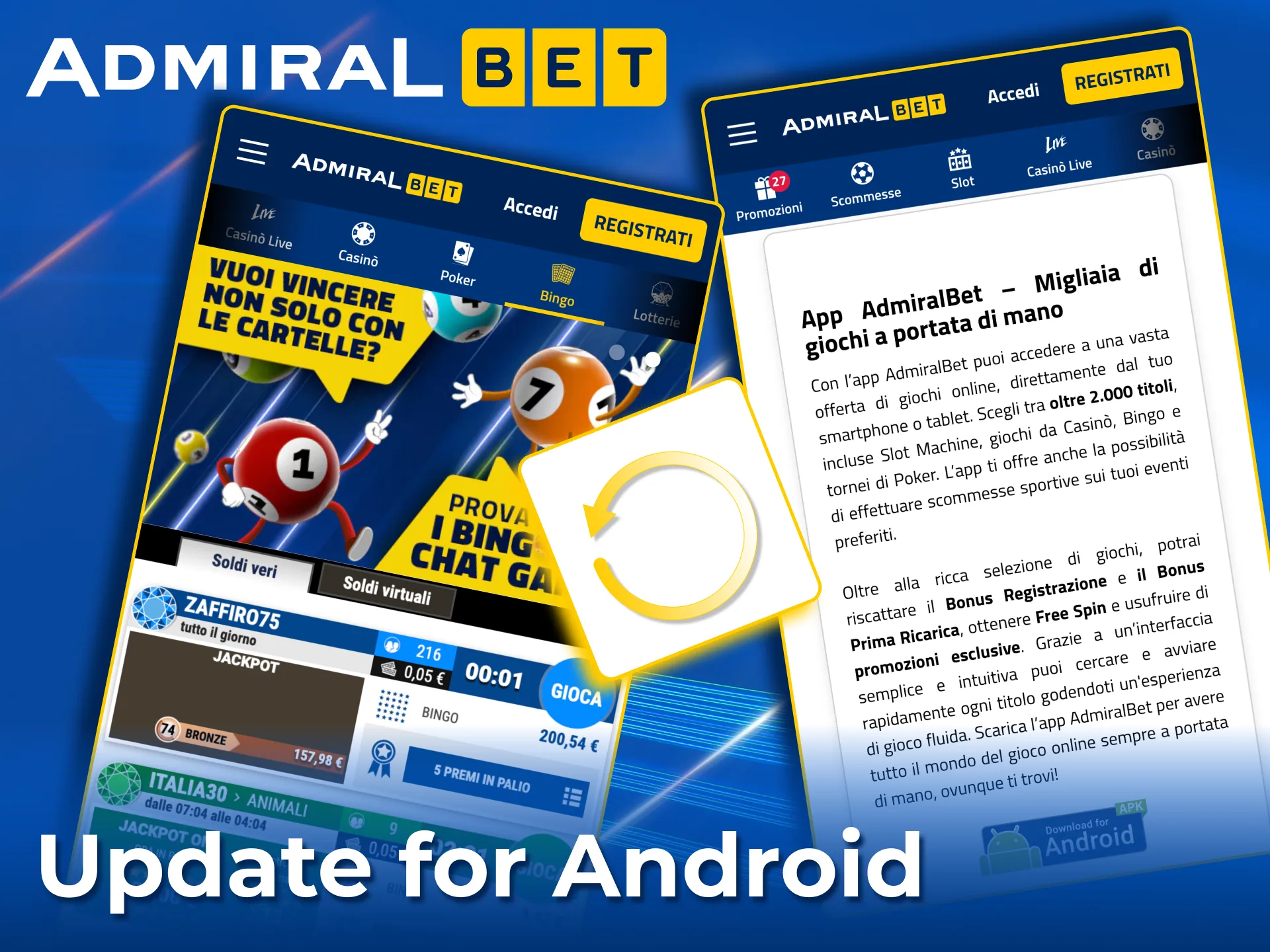 AdmiralBet updates Android app with direct download from site.