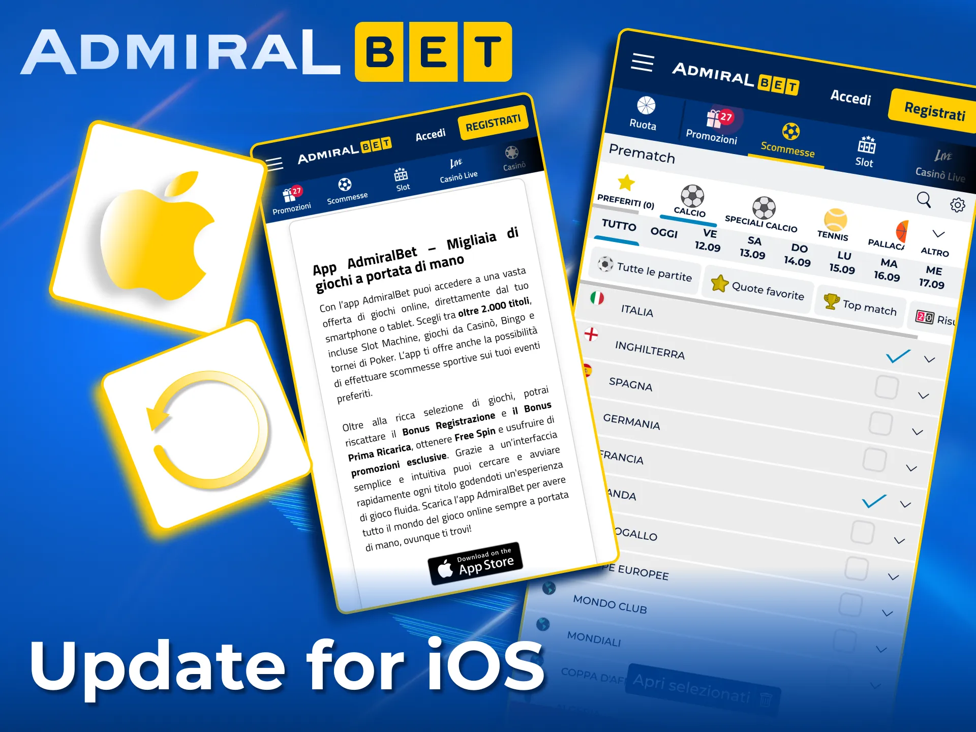 Update AdmiralBet on iPhone and play without interruption.