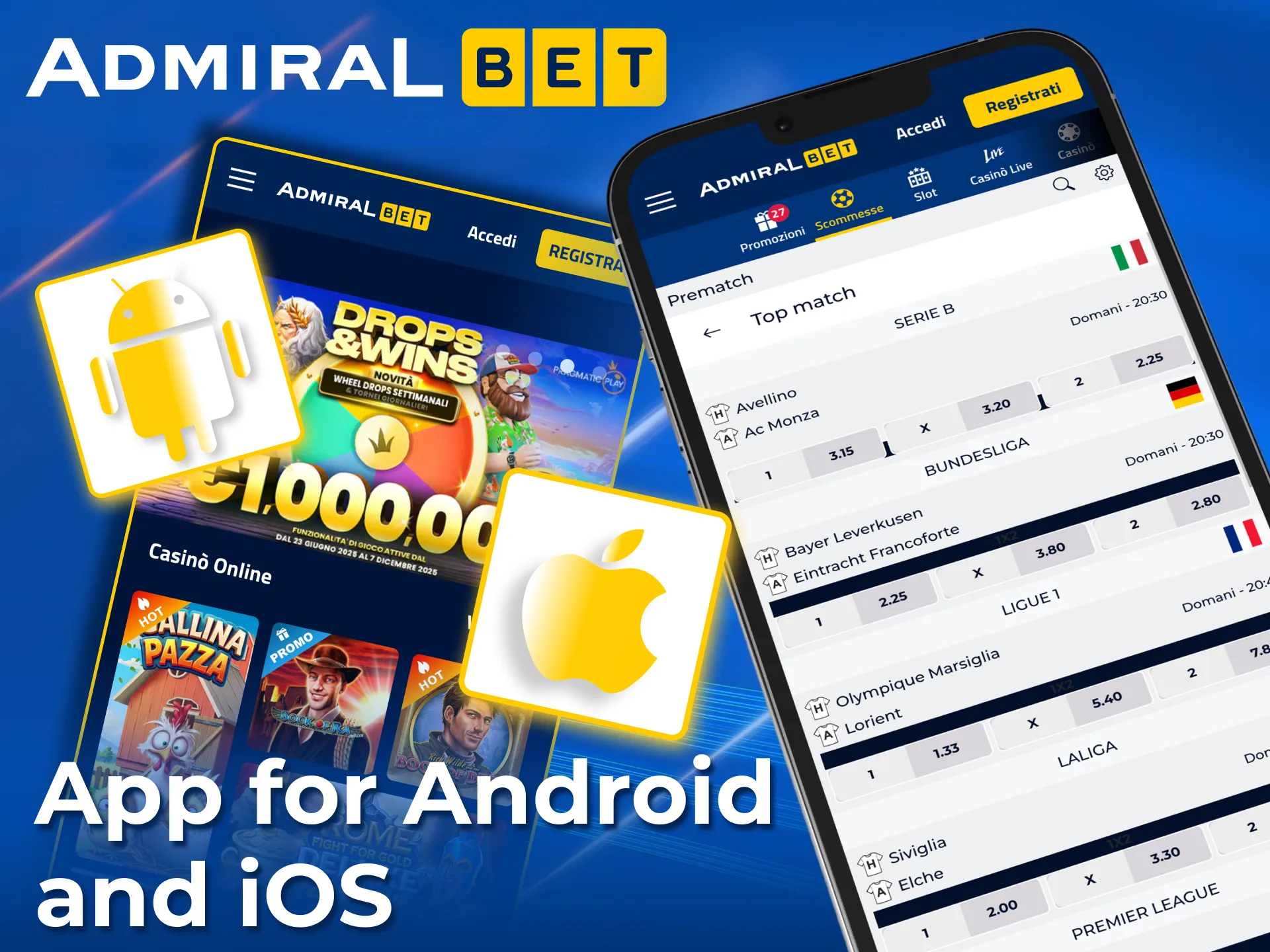 AdmiralBet app for betting and casino on Android and iOS.