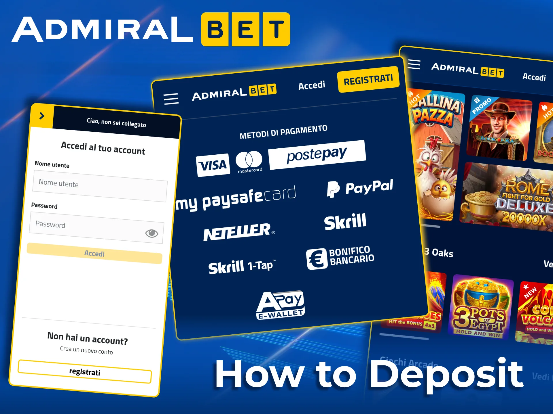 Secure and instant deposit at AdmiralBet.