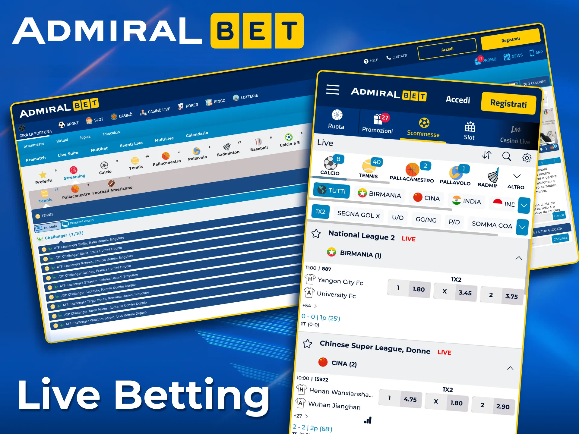 AdmiralBet live betting with real-time odds.