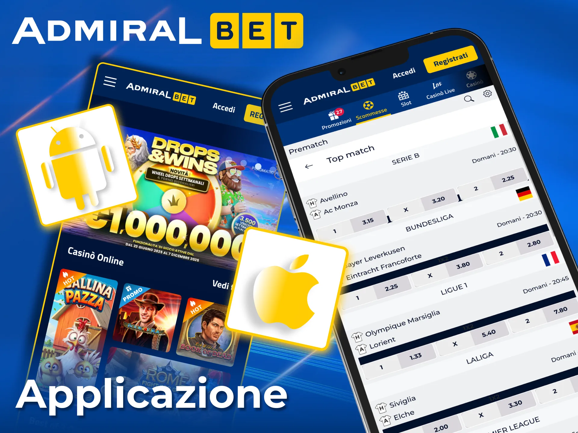 App AdmiralBet per scommesse e casinò su Android e iOS.
