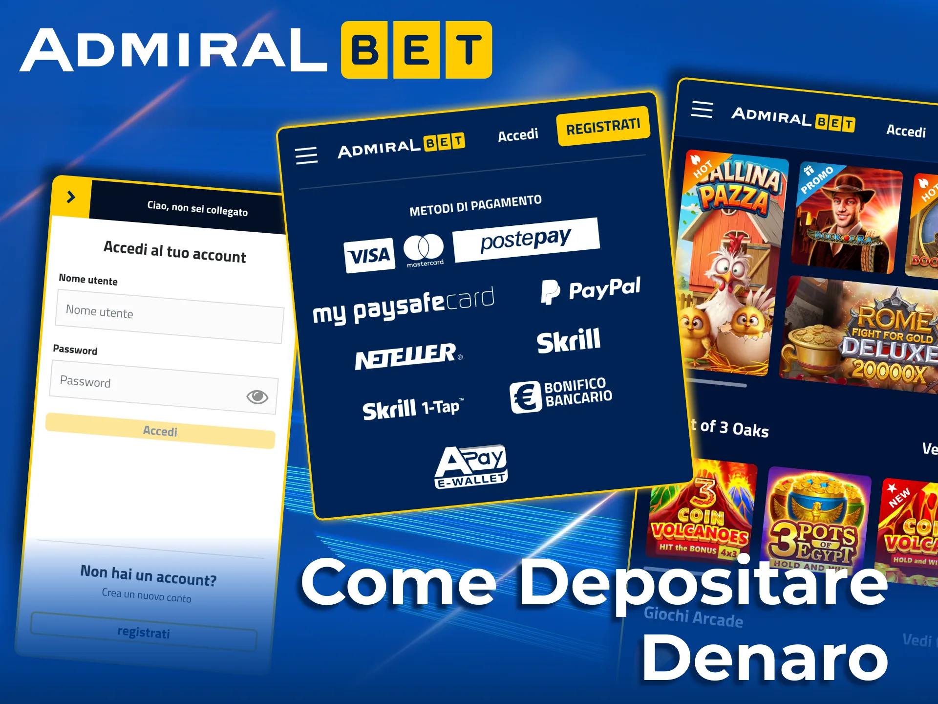 Deposito sicuro e immediato su AdmiralBet.