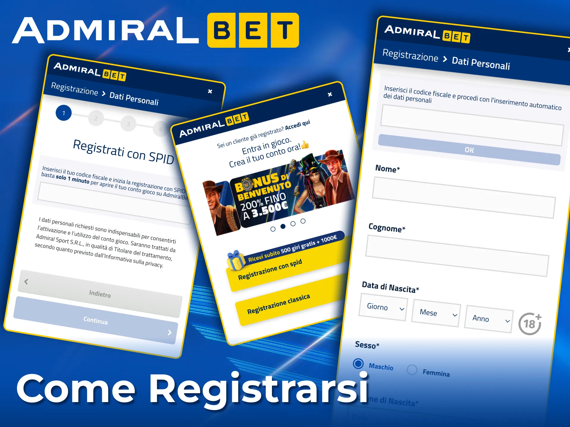 Registrazione facile su AdmiralBet con bonus di benvenuto.