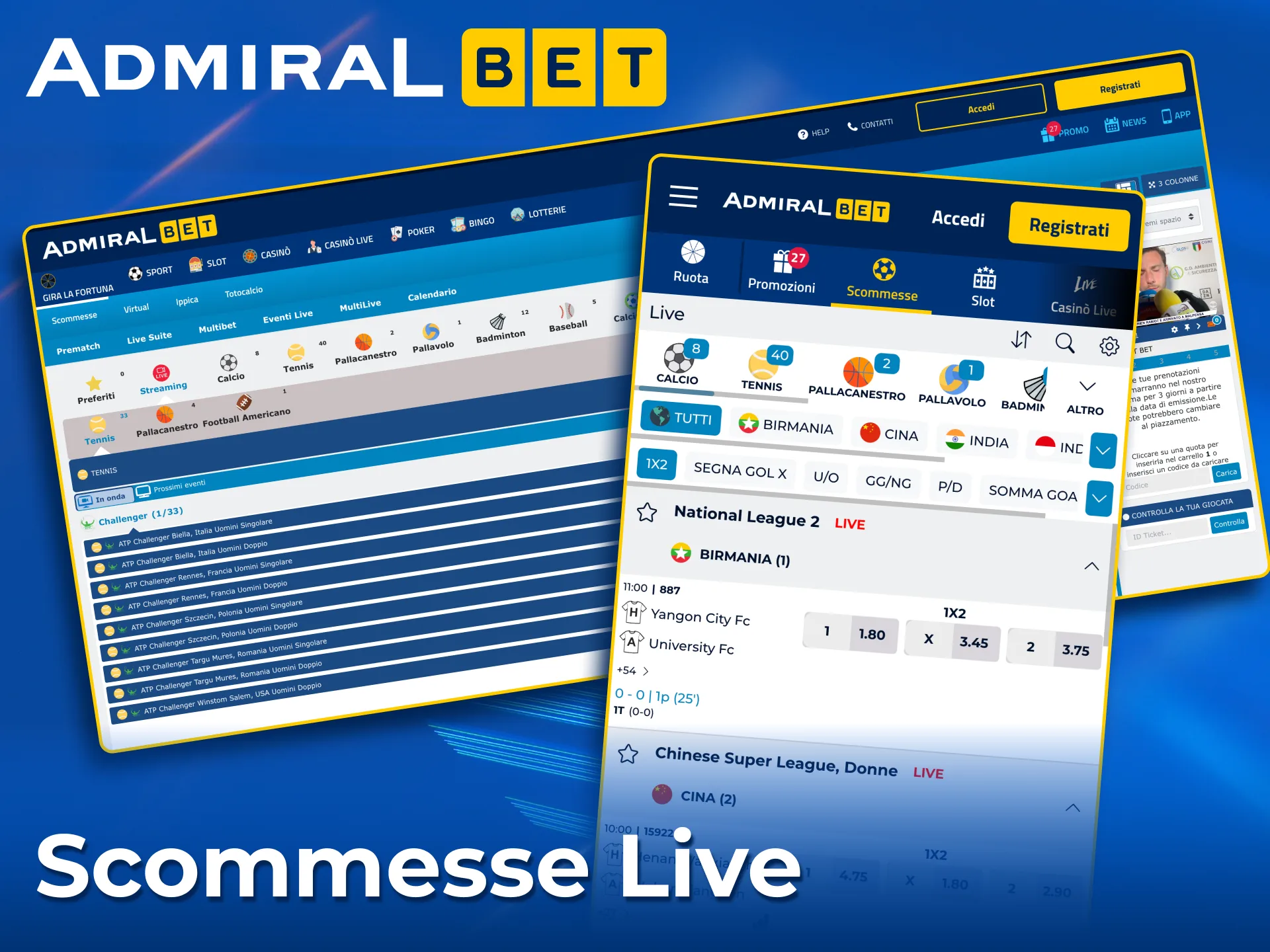 Scommesse live AdmiralBet con quote in tempo reale.