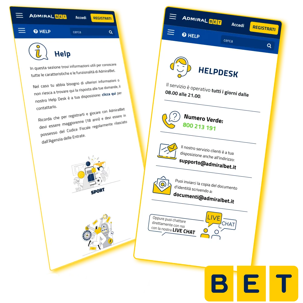 Admiralbet support active every day with email and phone support.