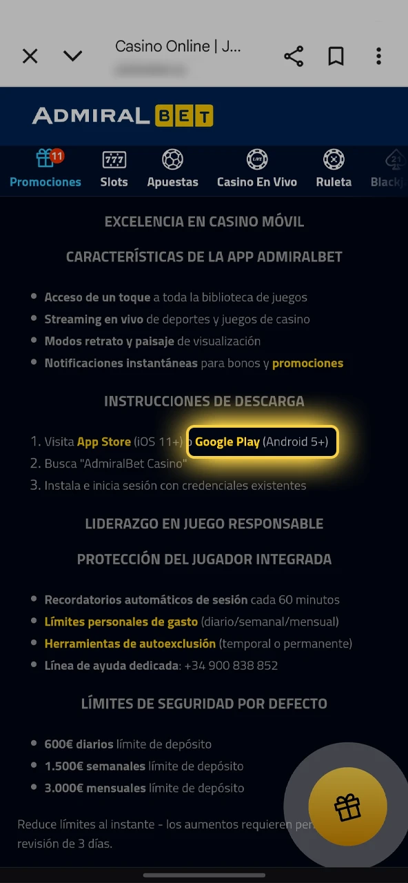 Empieza el proceso de descarga con AdmiralBet.