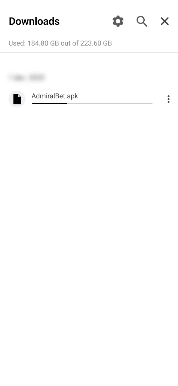 Automatic download of AdmiralBet APK after clicking.