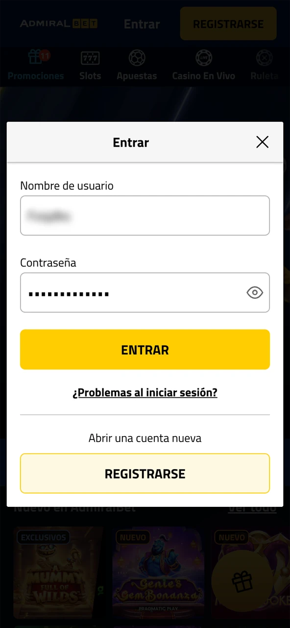 Accede a tu cuenta AdmiralBet para empezar a jugar.