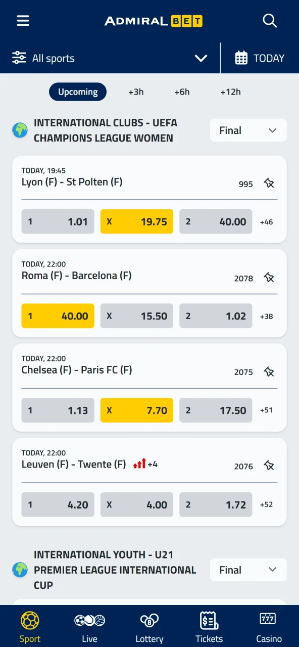 Enter the amount on AdmiralBet and choose the bet type.