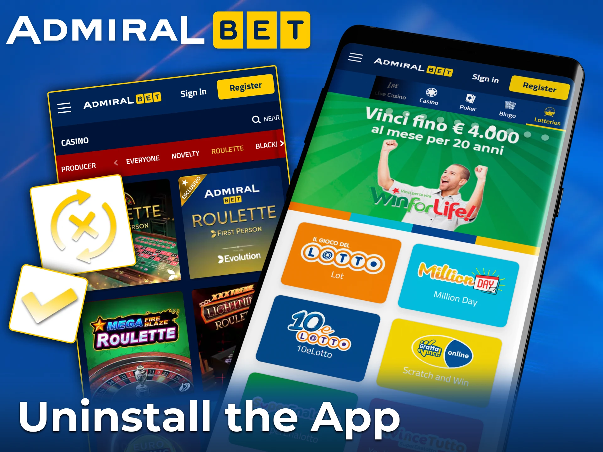 Remove AdmiralBet in seconds from Android or iOS.