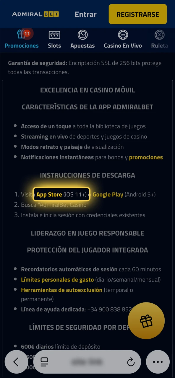 Accede a AdmiralBet desde la tienda oficial de Apple.
