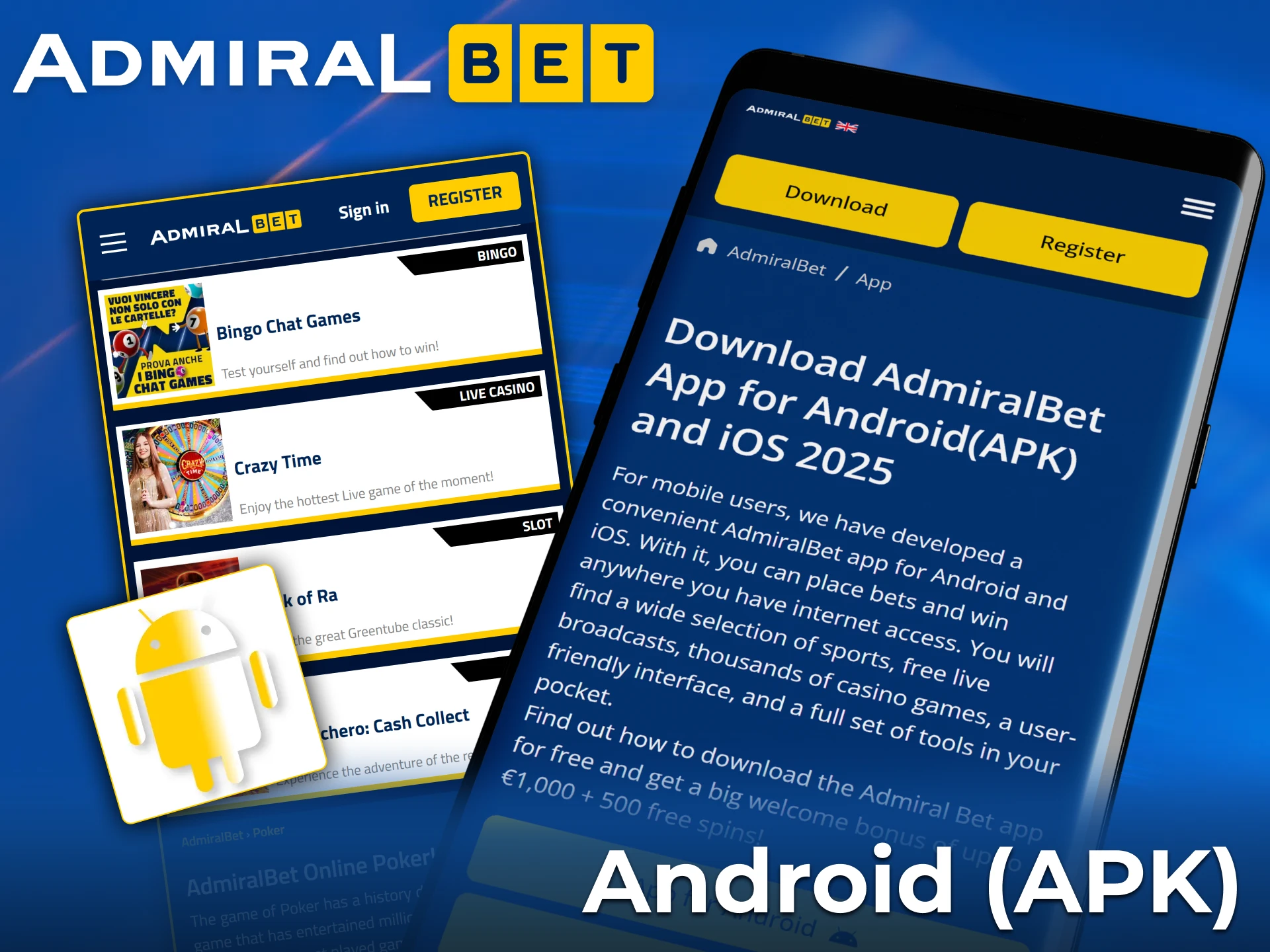 Download AdmiralBet online casino on your Android phone and play poker whenever you want.