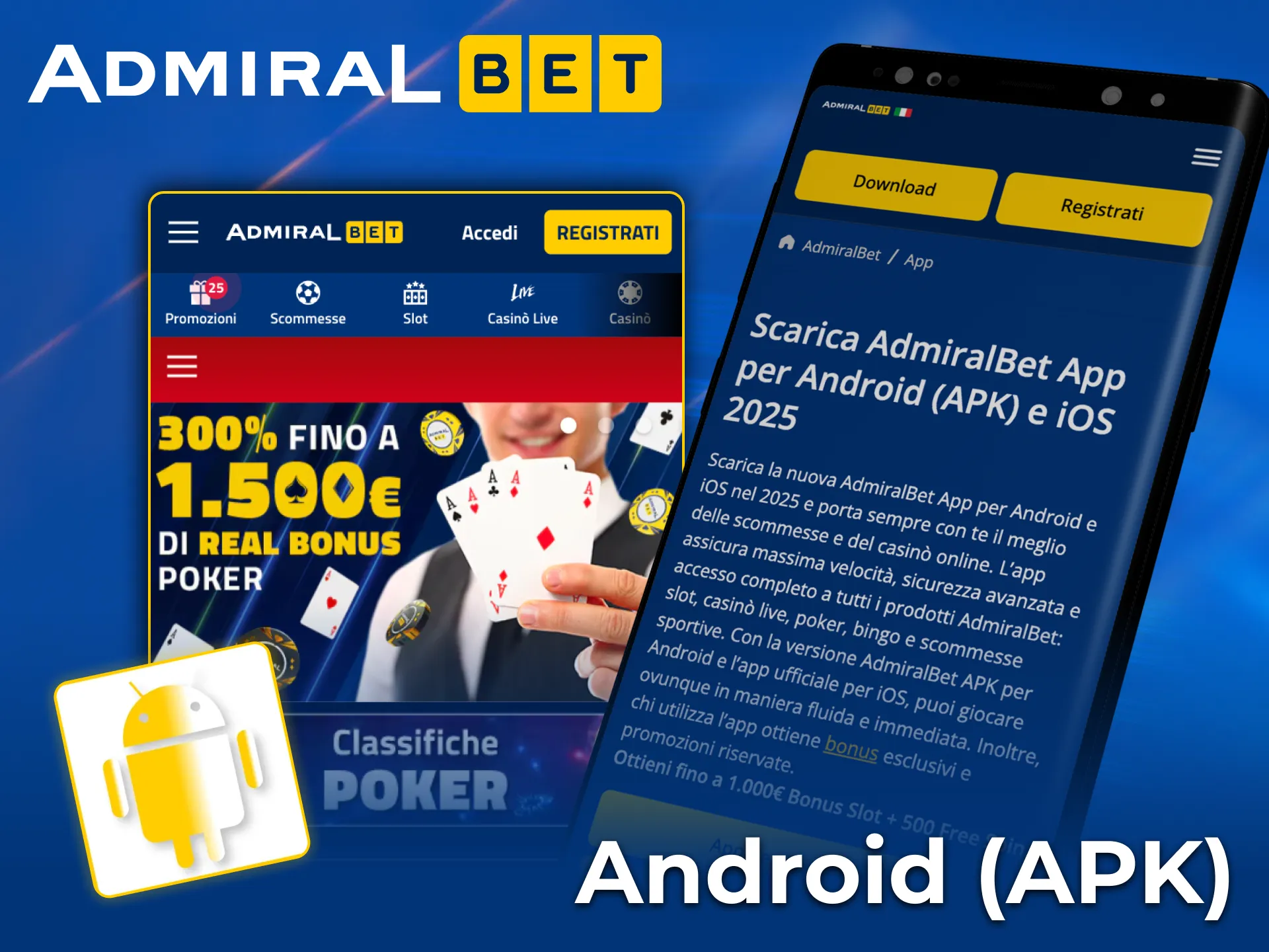 Download AdmiralBet online casino on your Android phone and play poker whenever you want.