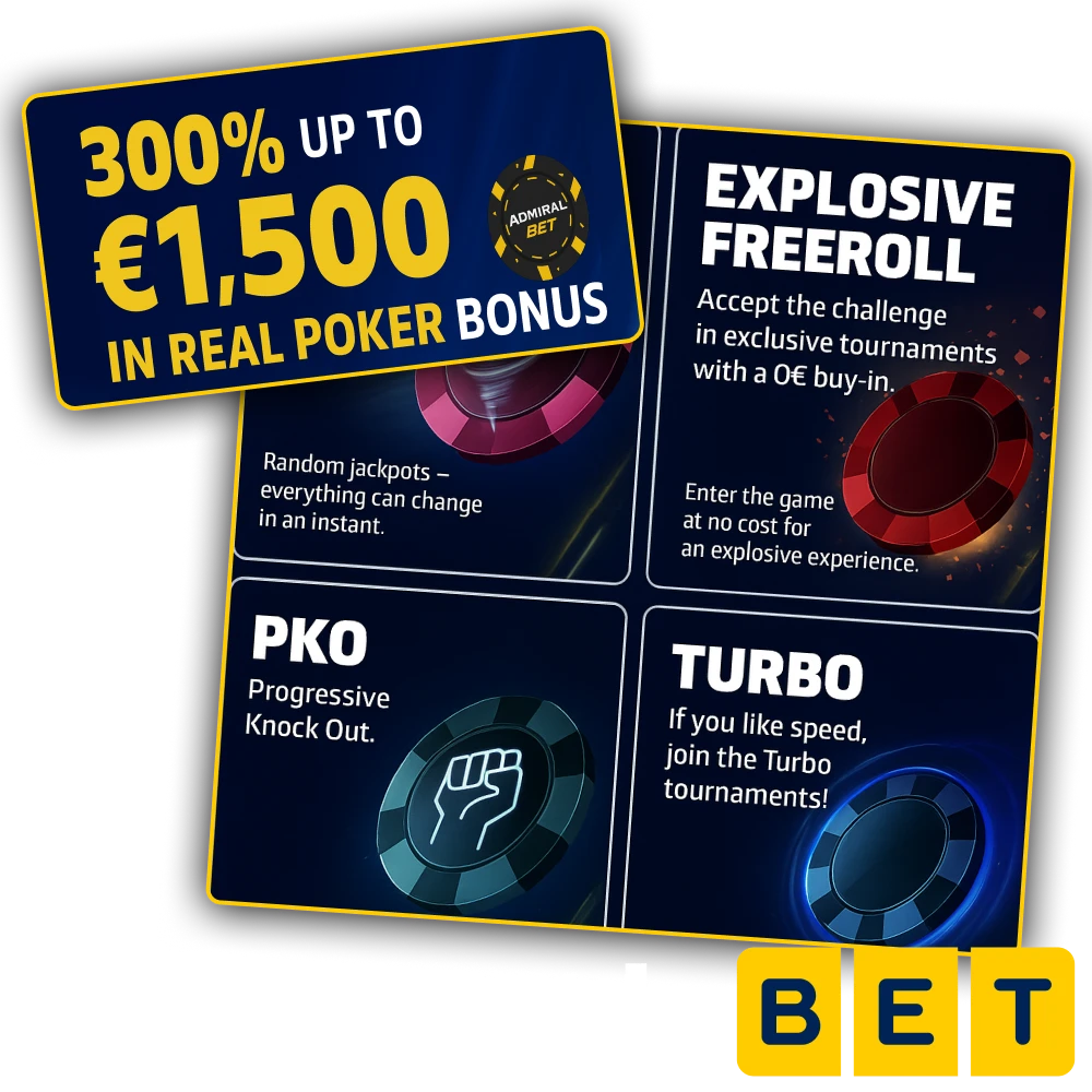Visit the AdmiralBet online casino's dedicated poker games section and take part in tournaments.