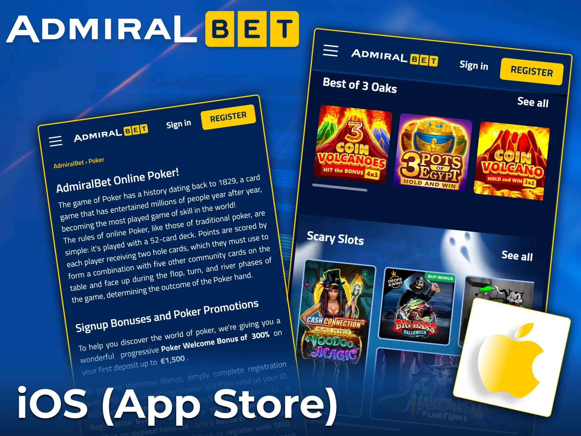 You can play the AdmiralBet online casino app on your iOS phone.