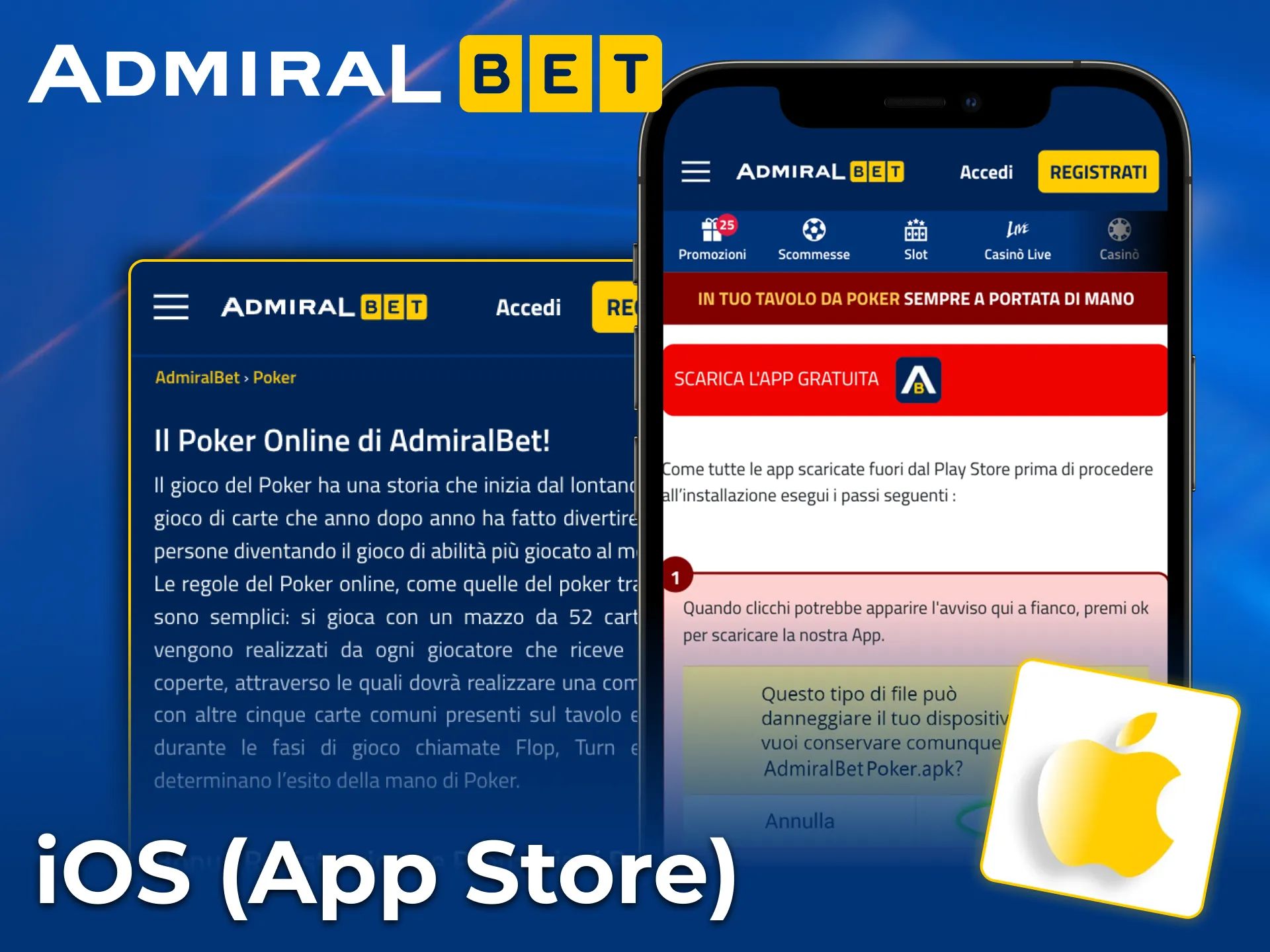 You can play the AdmiralBet online casino app on your iOS phone.