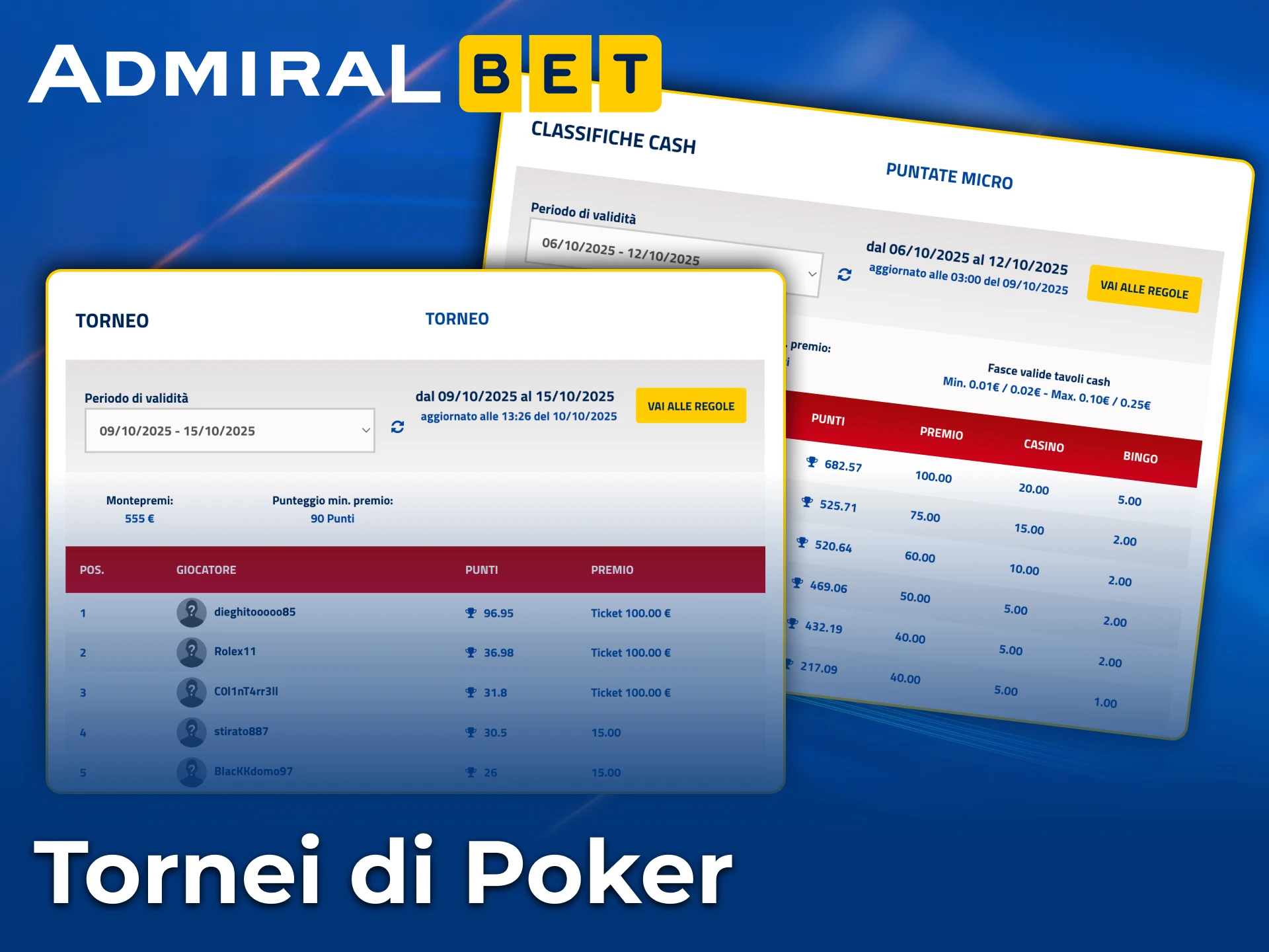 Ottieni un premio garantito da un torneo di poker nel casinò online AdmiralBet.