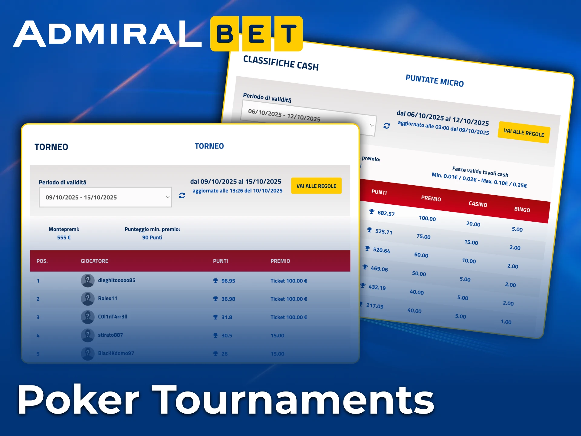 Get a guaranteed prize from a poker tournament at the AdmiralBet online casino.