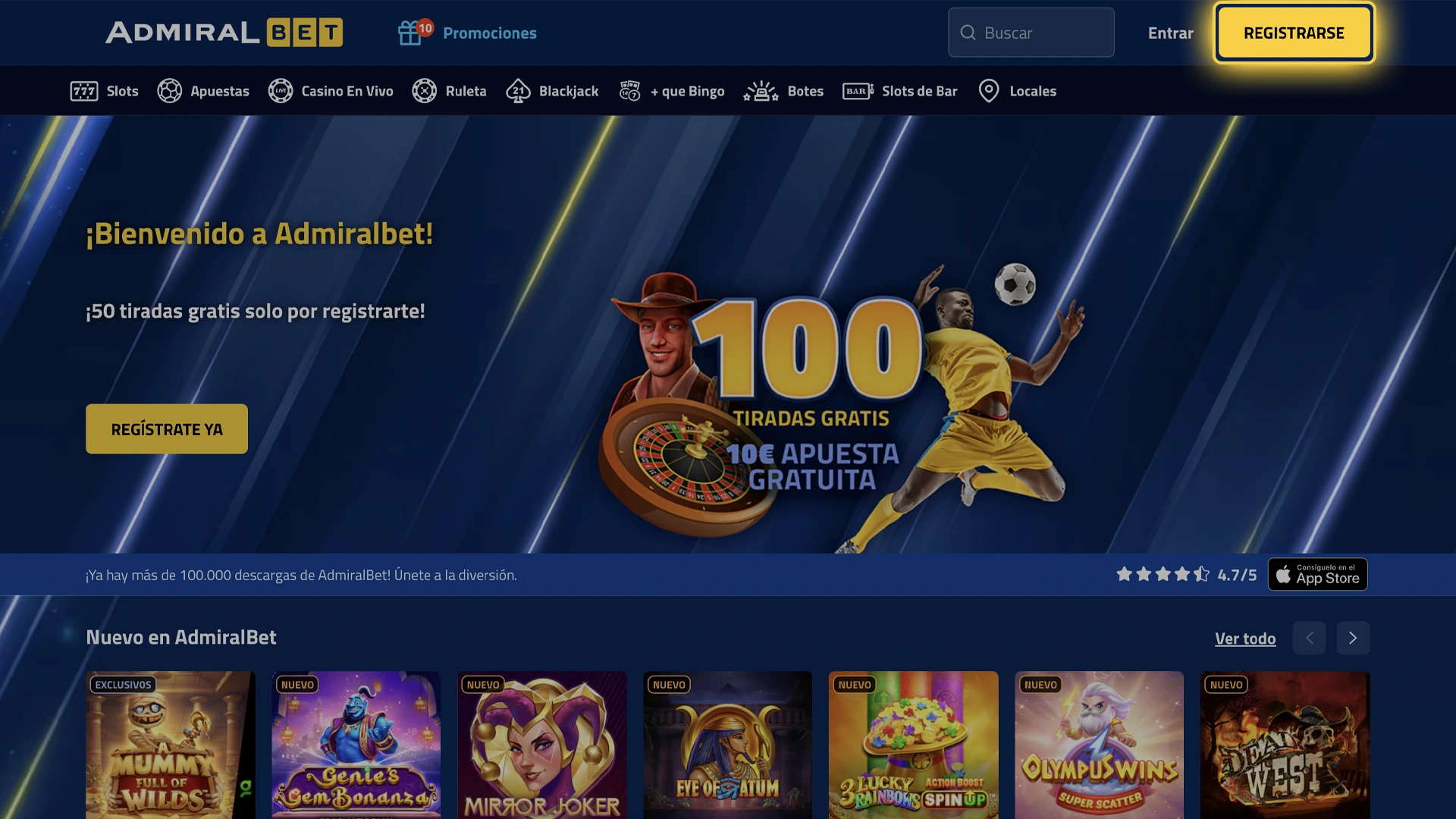 Accede al sitio oficial de AdmiralBet para registrarte.