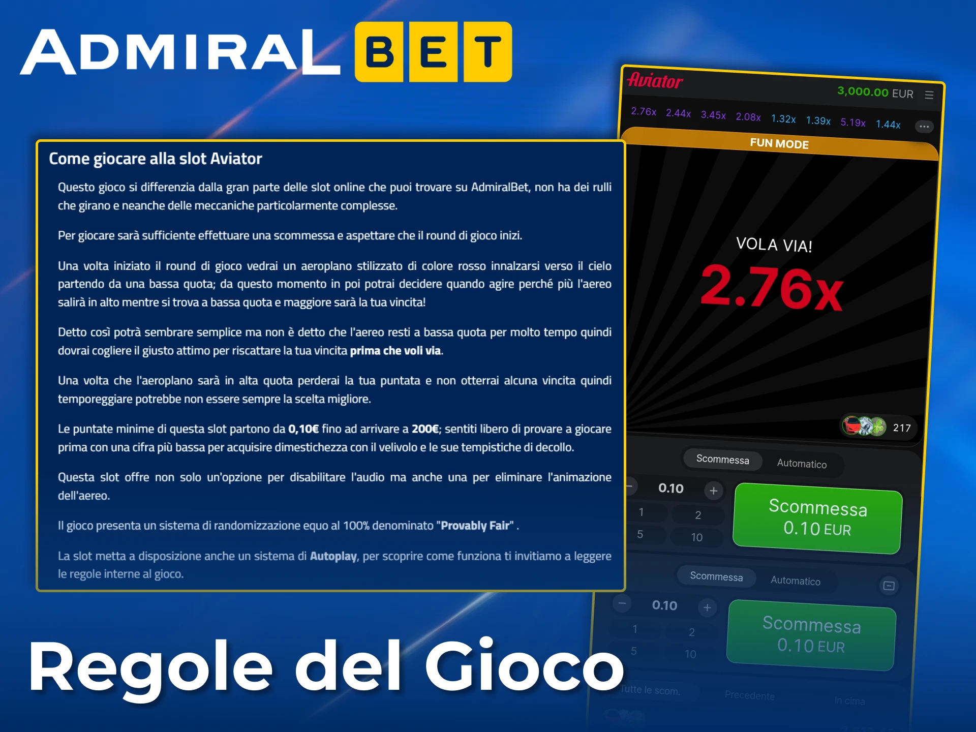 Impara le semplici regole per giocare e vincere denaro ad Aviator su AdmiralBet.