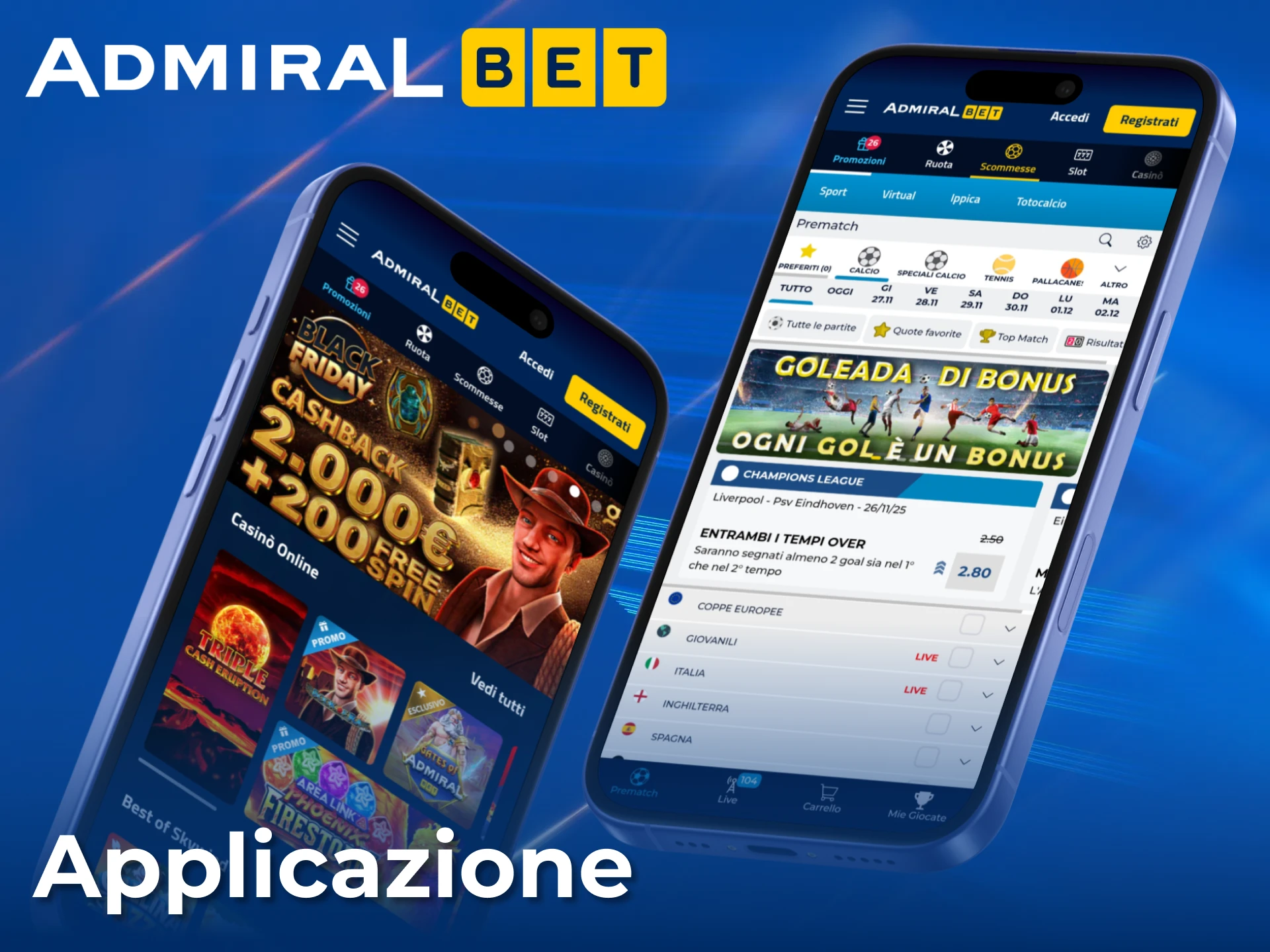 Scarica l'app mobile di AdmiralBet per scommesse sportive e casinò senza interruzioni.