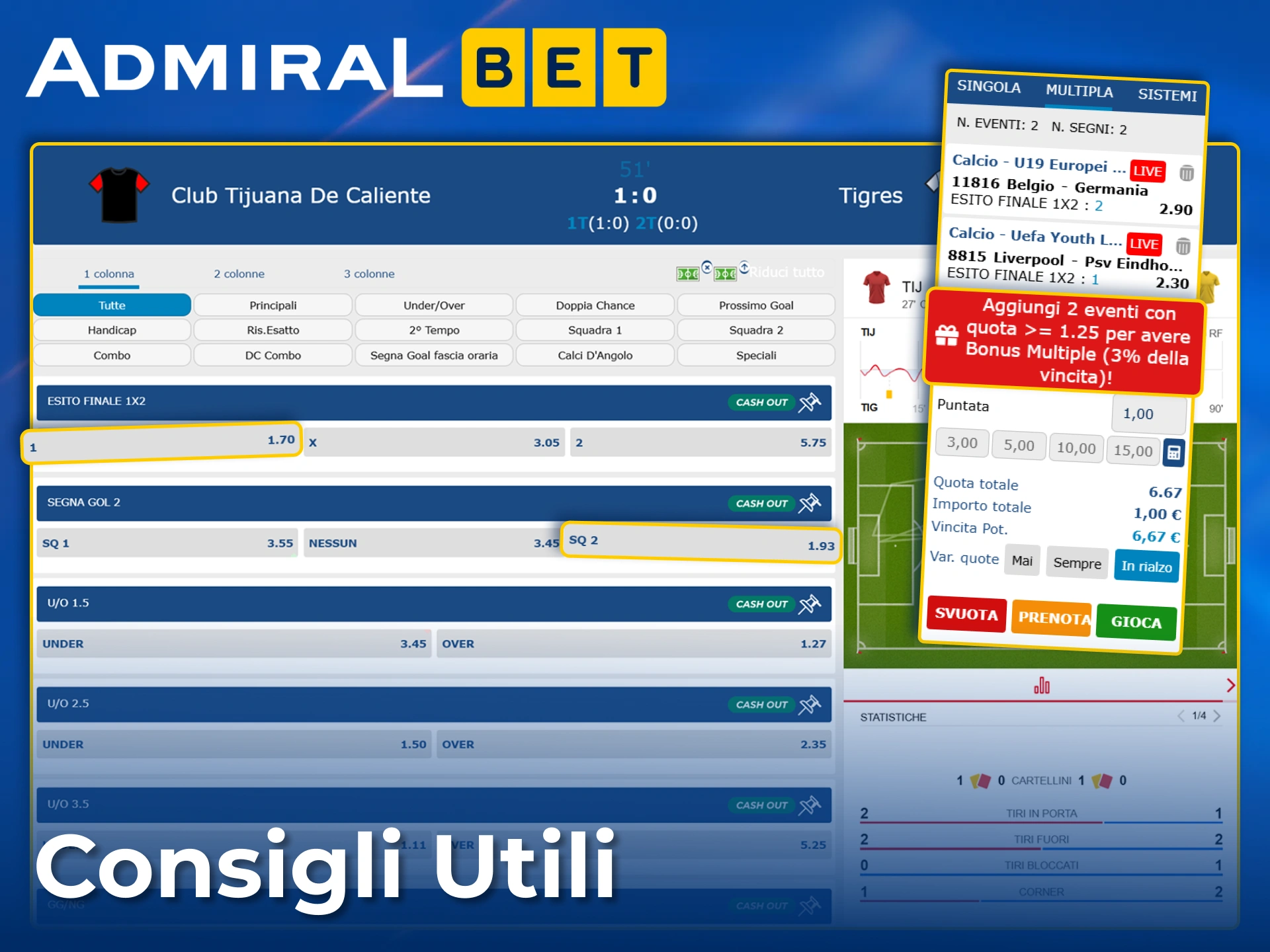 Utilizza le statistiche in tempo reale e le opzioni di schedina per scommettere in modo intelligente su AdmiralBet.
