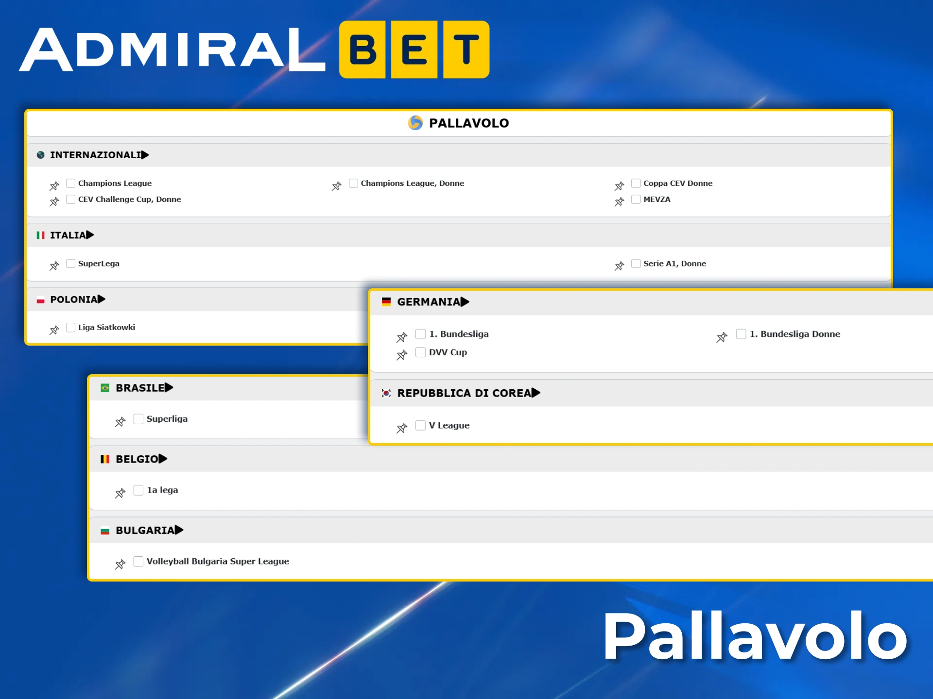Scommetti ora sui campionati di pallavolo nazionali e internazionali su AdmiralBet.