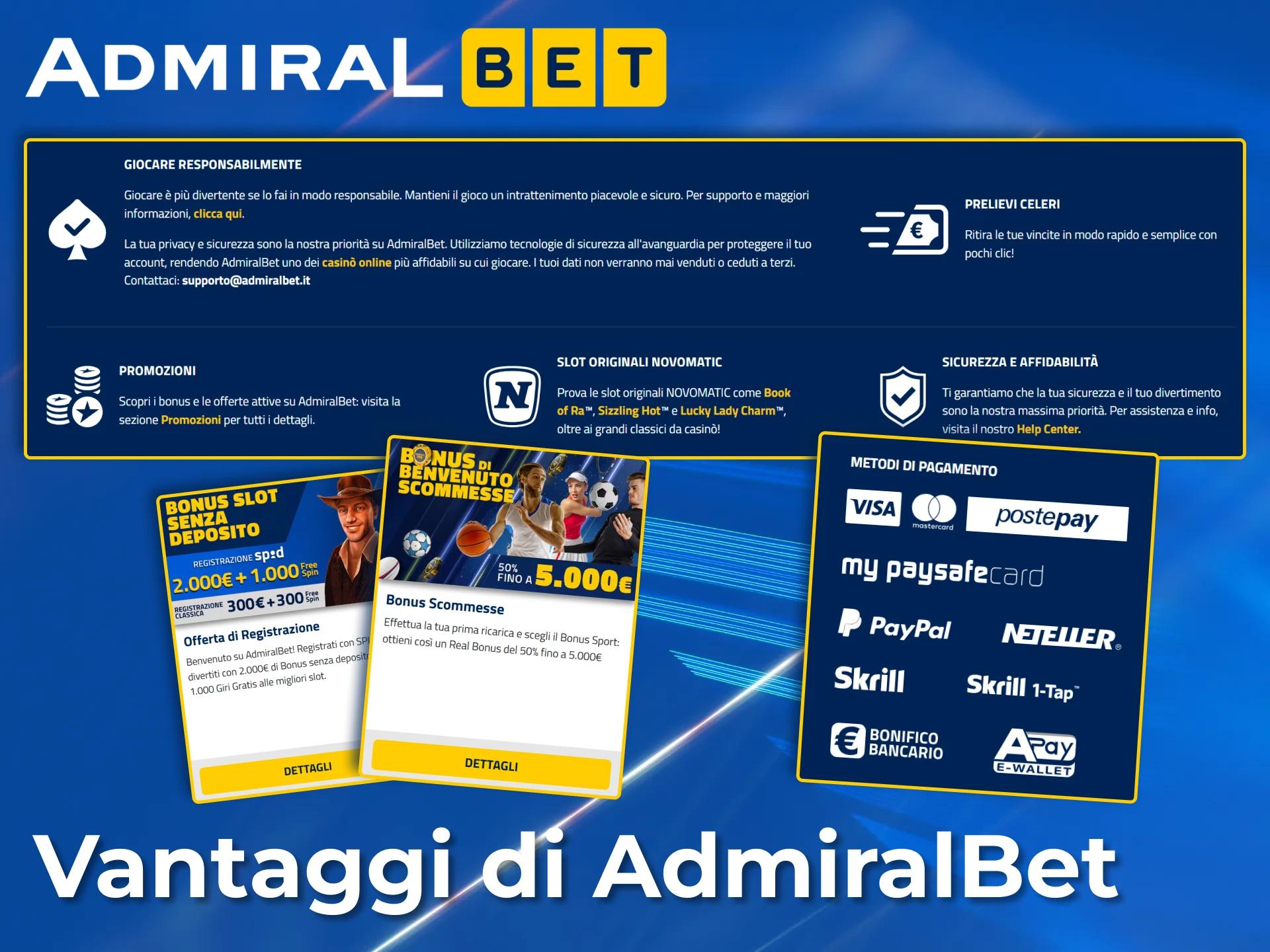 Scegli AdmiralBet per pagamenti rapidi e metodi di pagamento sicuri.