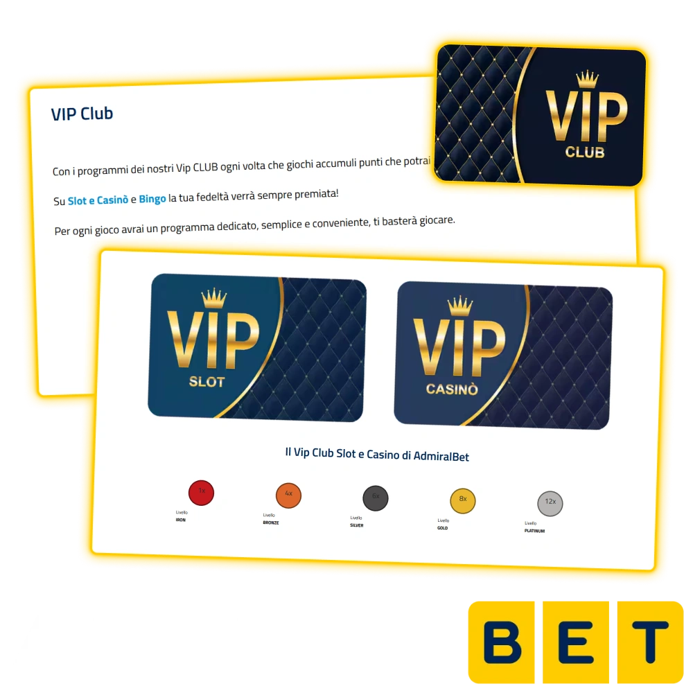 Iscriviti al AdmiralBet VIP Club per ricevere premi esclusivi e premi fedeltà.