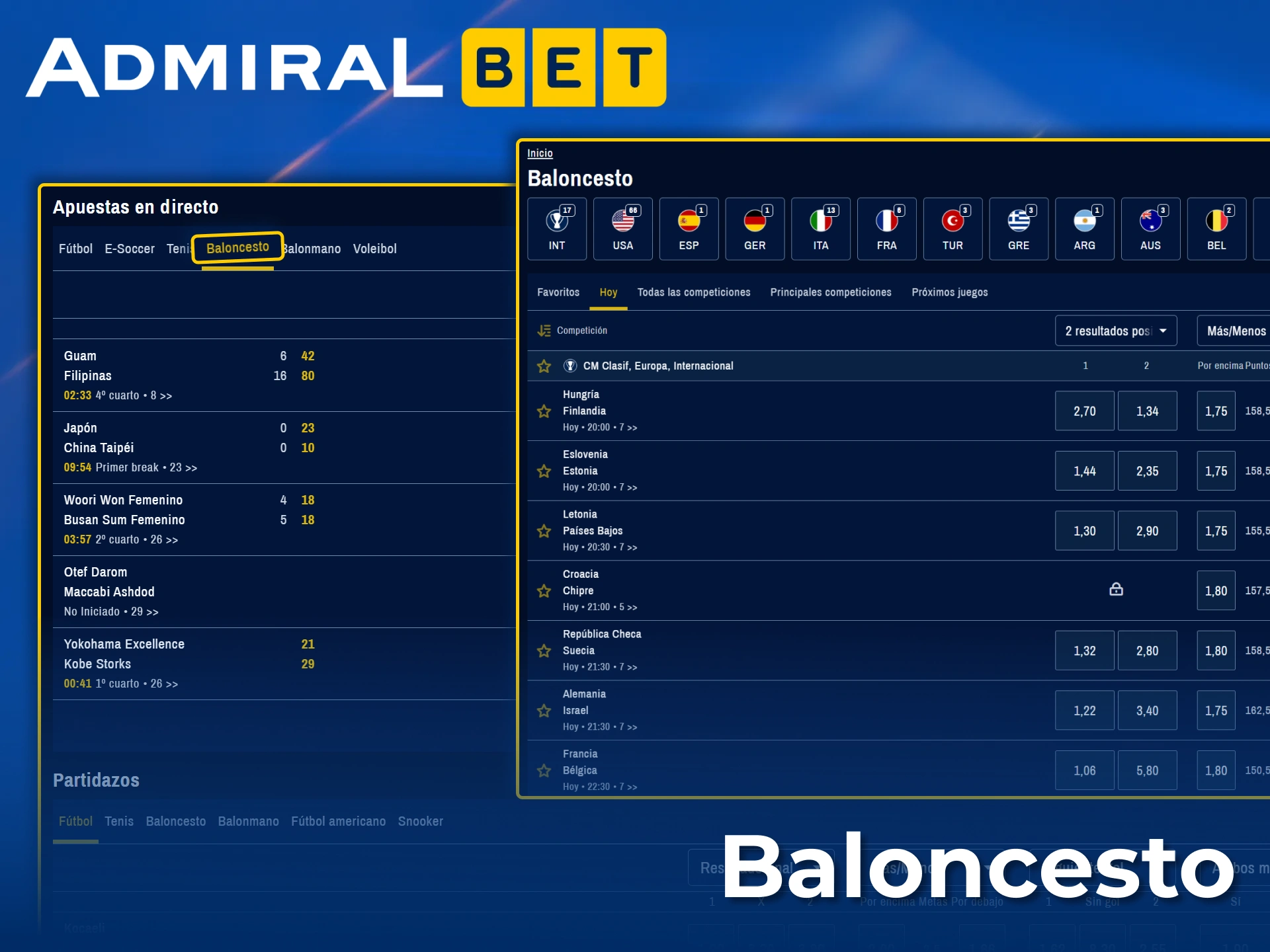 Apuesta en emocionantes ligas de baloncesto como la NBA con AdmiralBet.