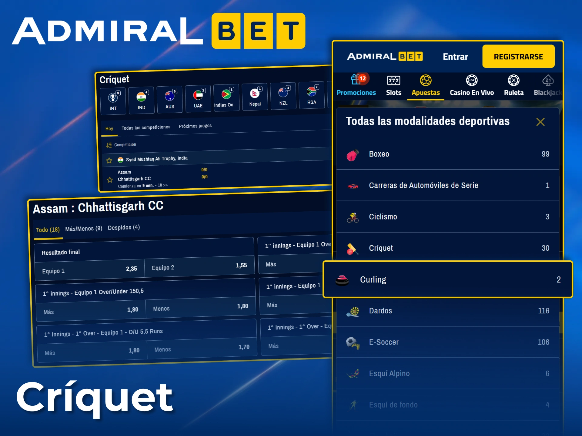 Encuentra y apuesta fácilmente en las principales ligas de críquet con AdmiralBet.