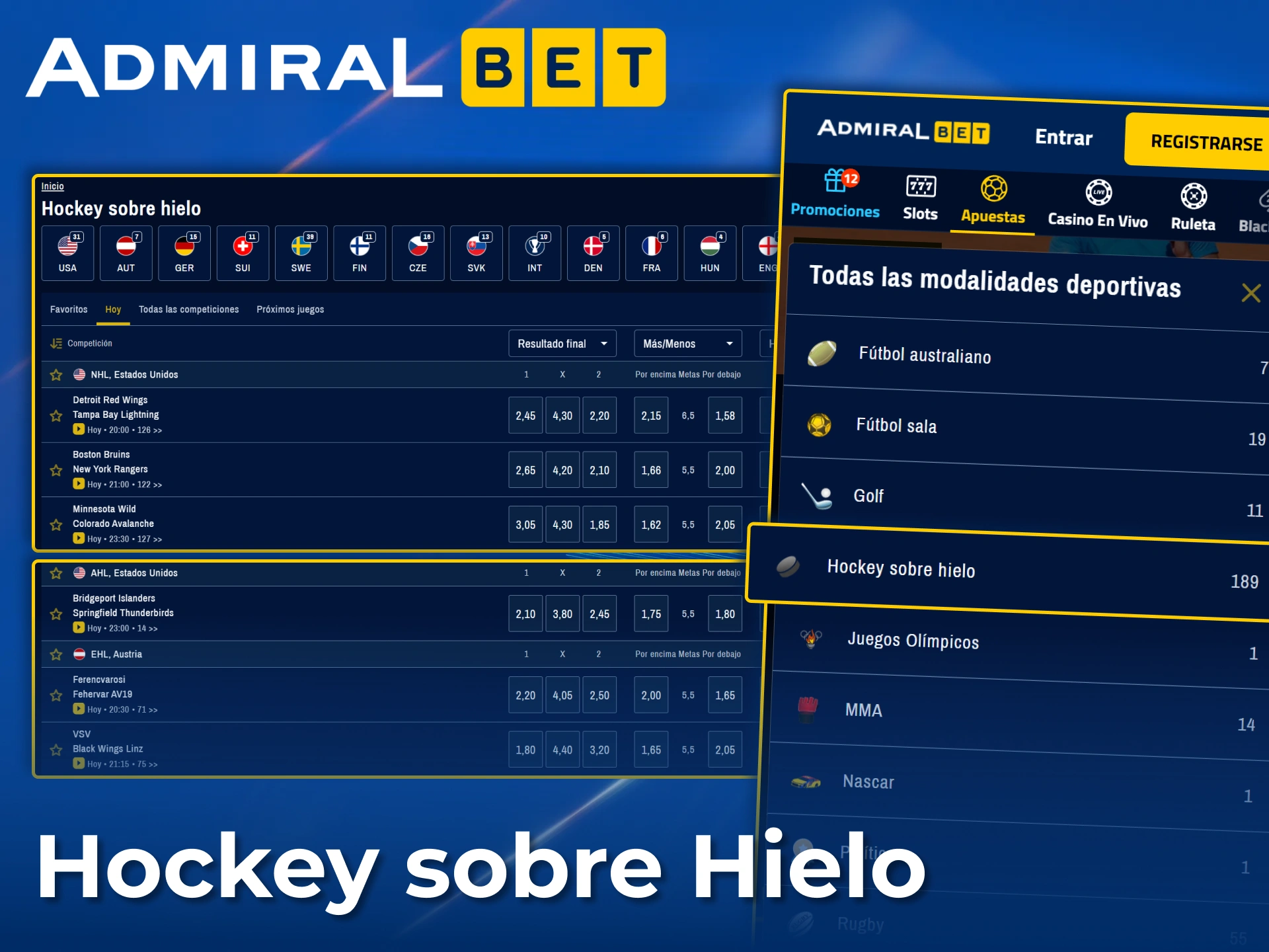 Apuesta en ligas de hockey con AdmiralBet.