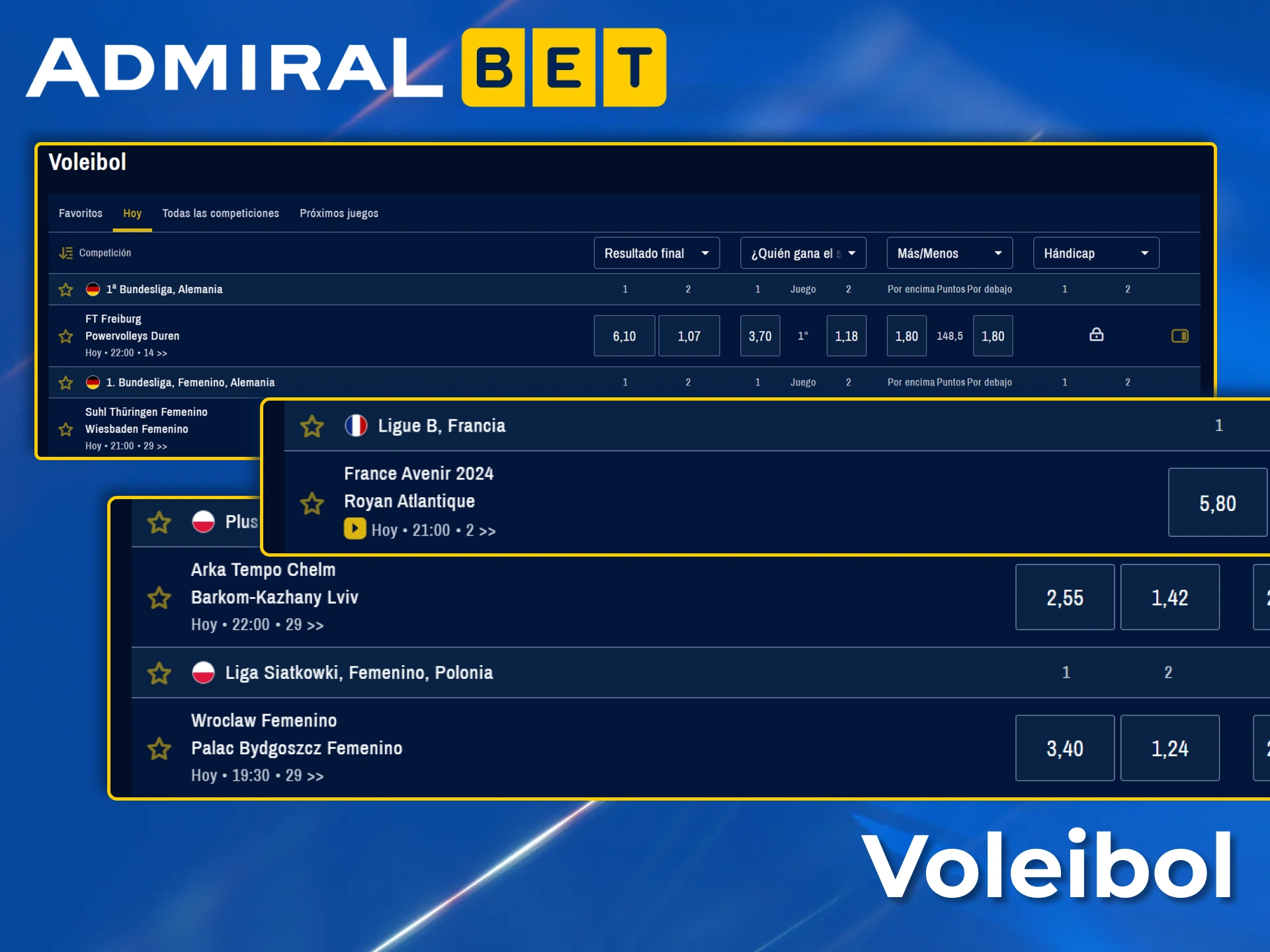 Apuesta ahora en ligas nacionales e internacionales de voleibol con AdmiralBet.