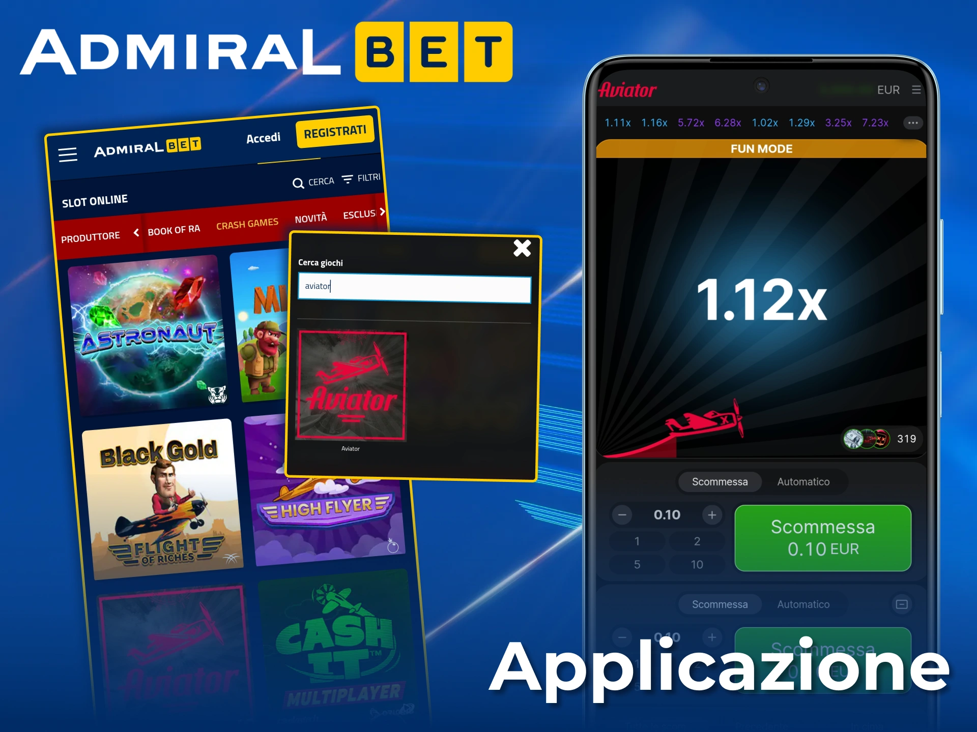 Gioca comodamente ad Aviator e ad altri giochi di crash sull'app di AdmiralBet.
