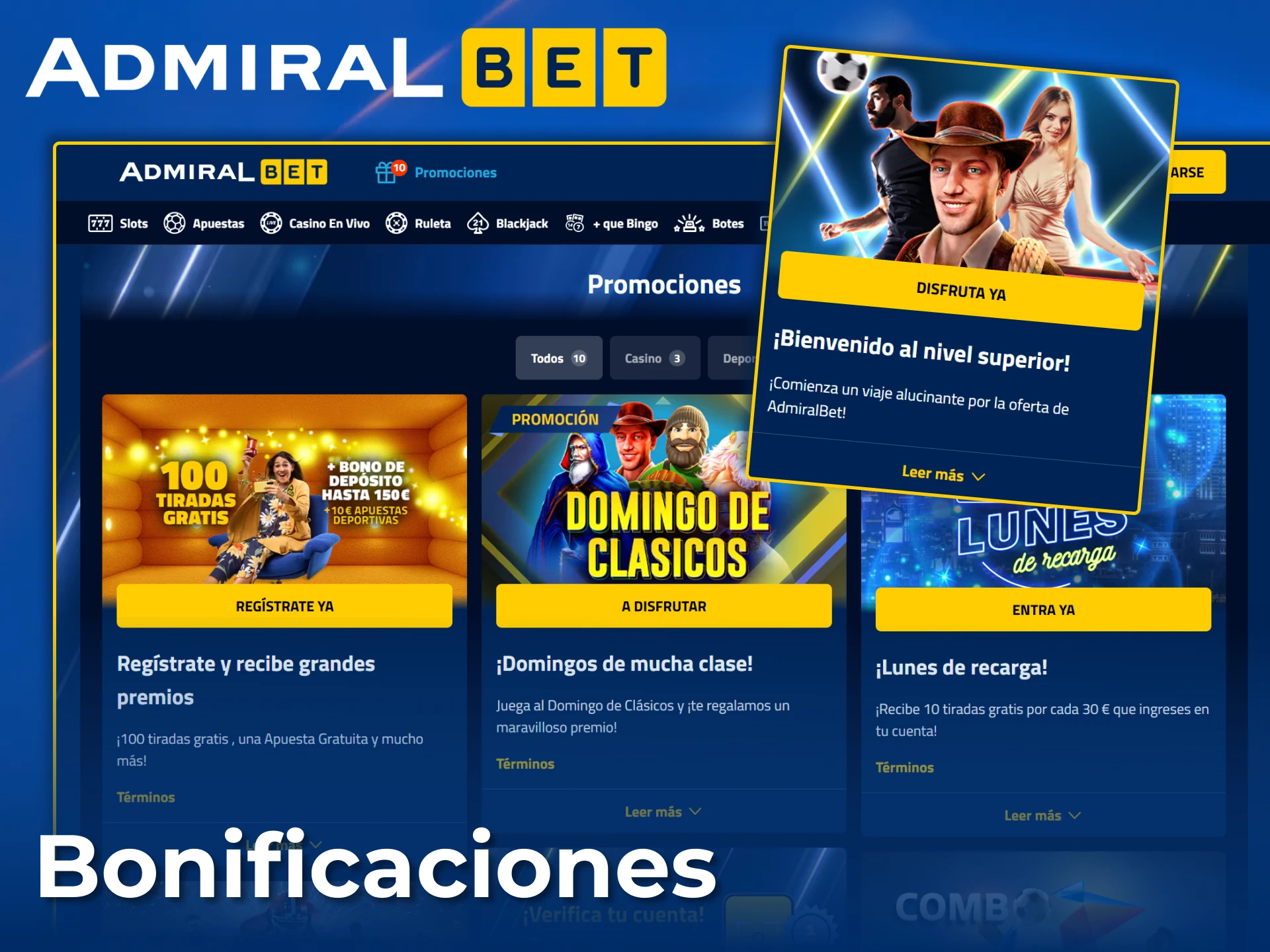Consigue generosos bonos de bienvenida y promociones para Aviator y los juegos de casino en AdmiralBet.