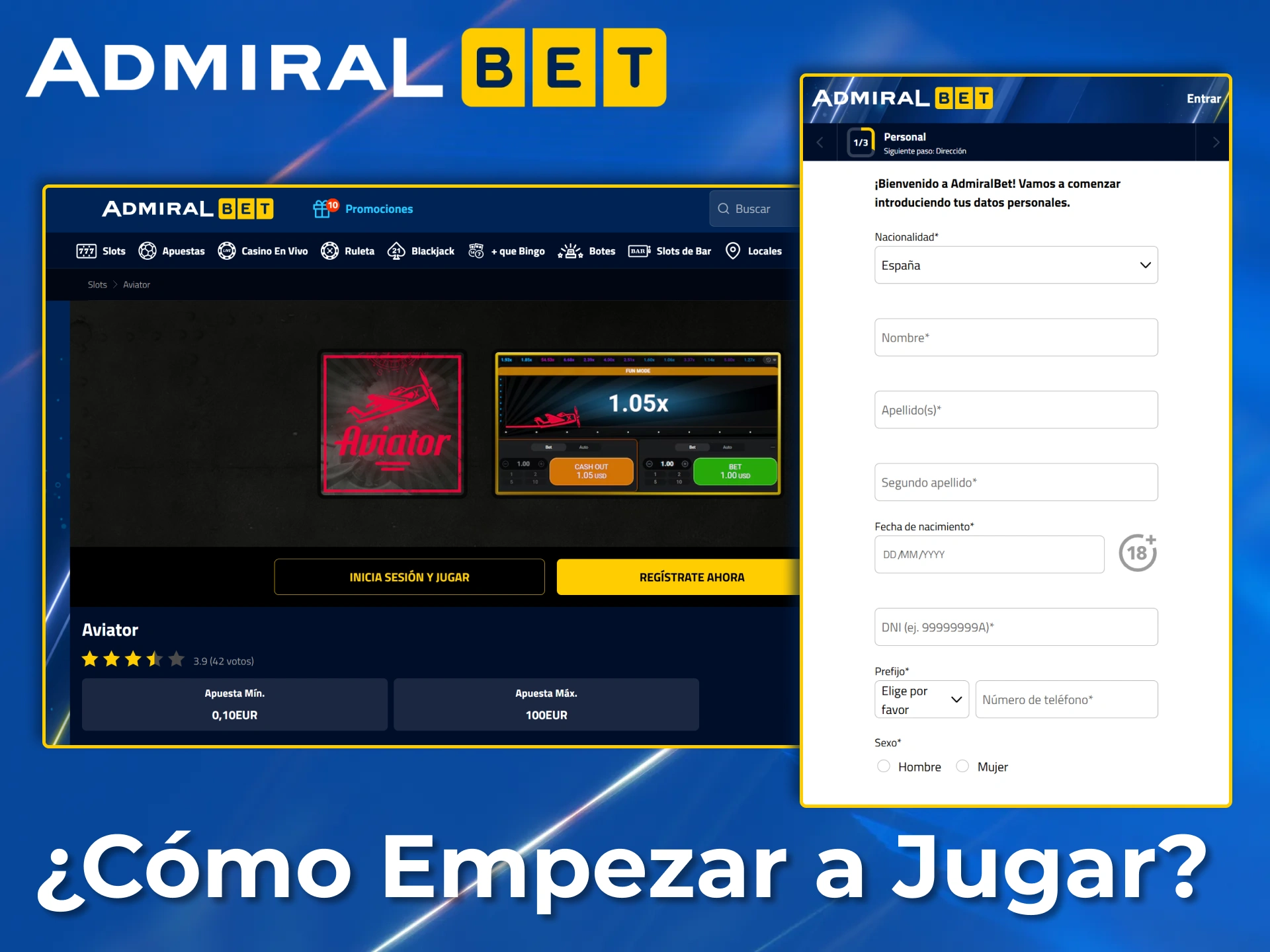 Regístrate fácilmente y juega al emocionante juego Aviator en AdmiralBet.