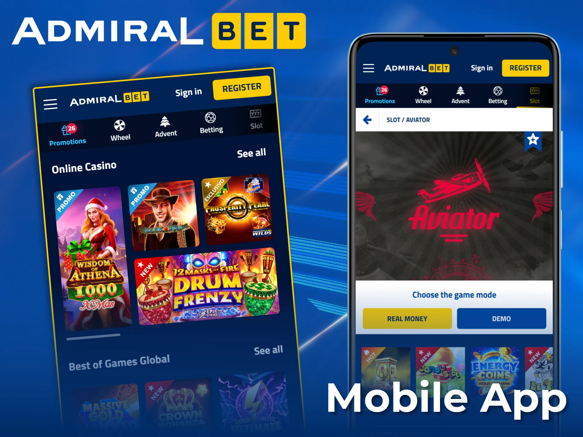 Conveniently play Aviator and other crash games on the AdmiralBet app.