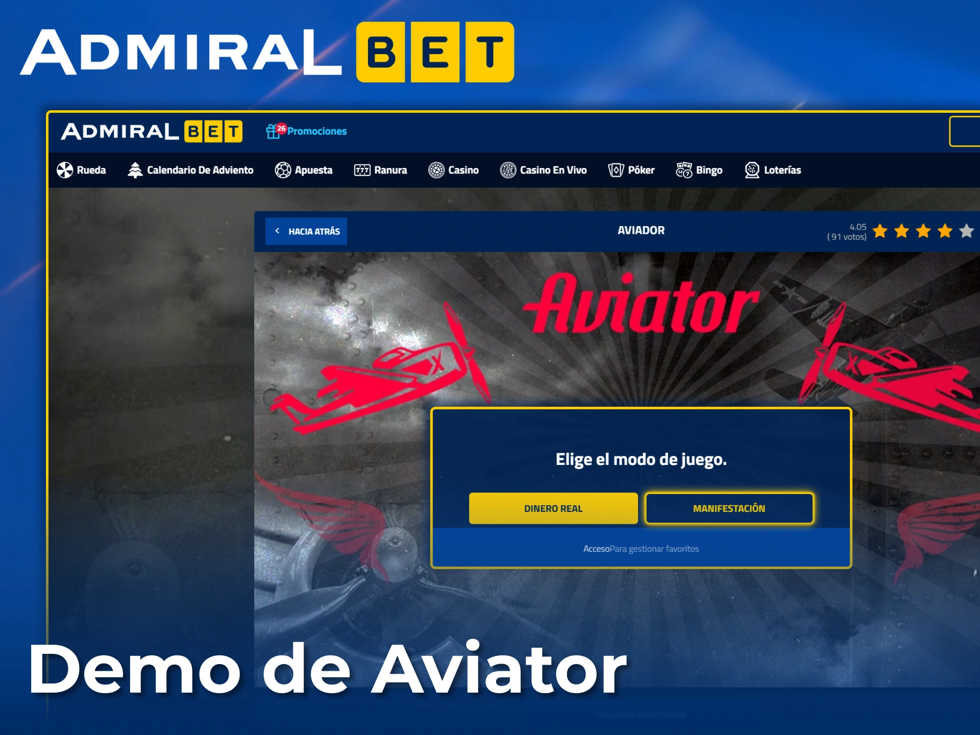 Prueba la demo gratuita de Aviator antes de apostar dinero real en AdmiralBet.