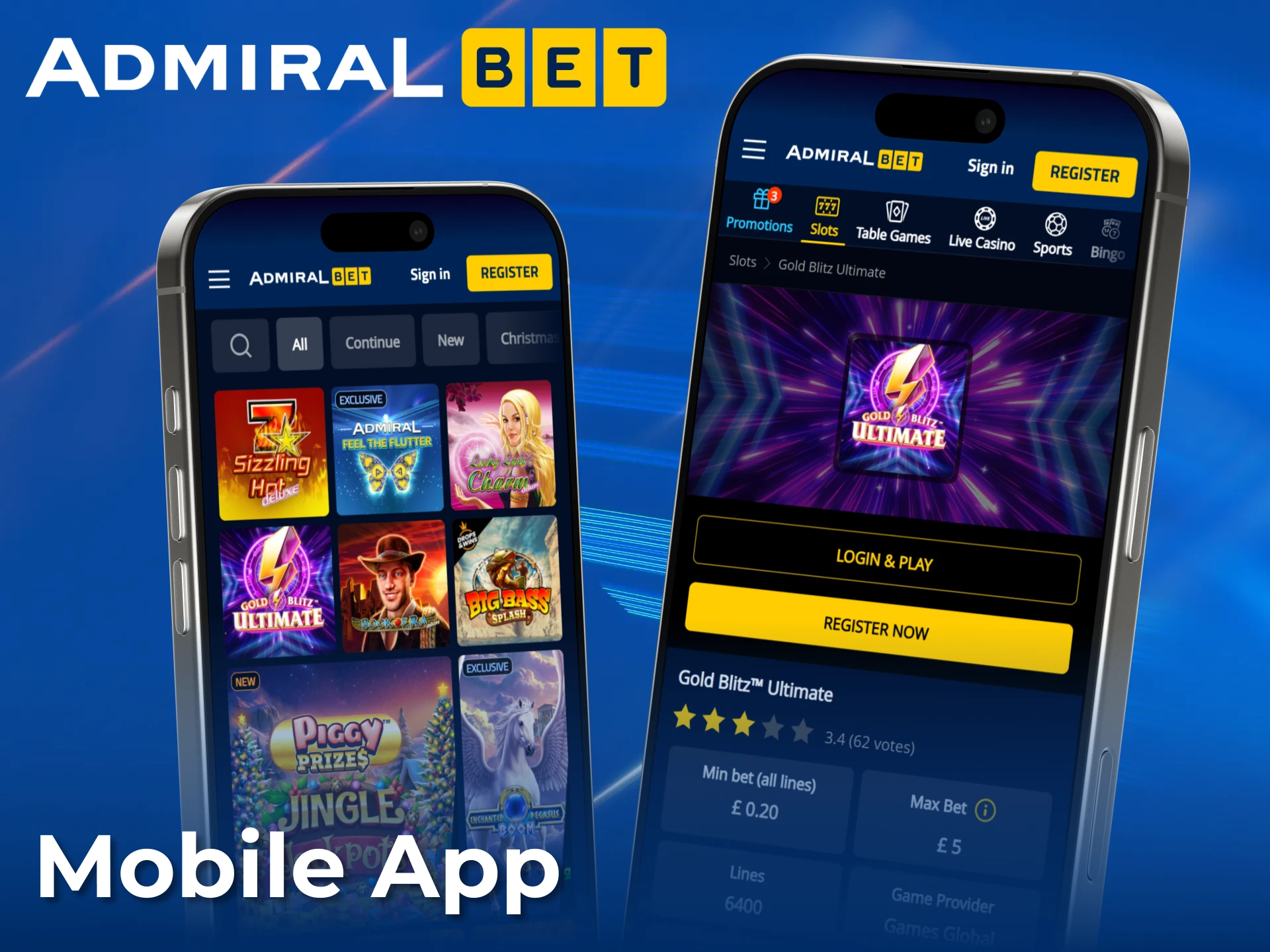Download the AdmiralBet mobile app to play all your favorite slots.