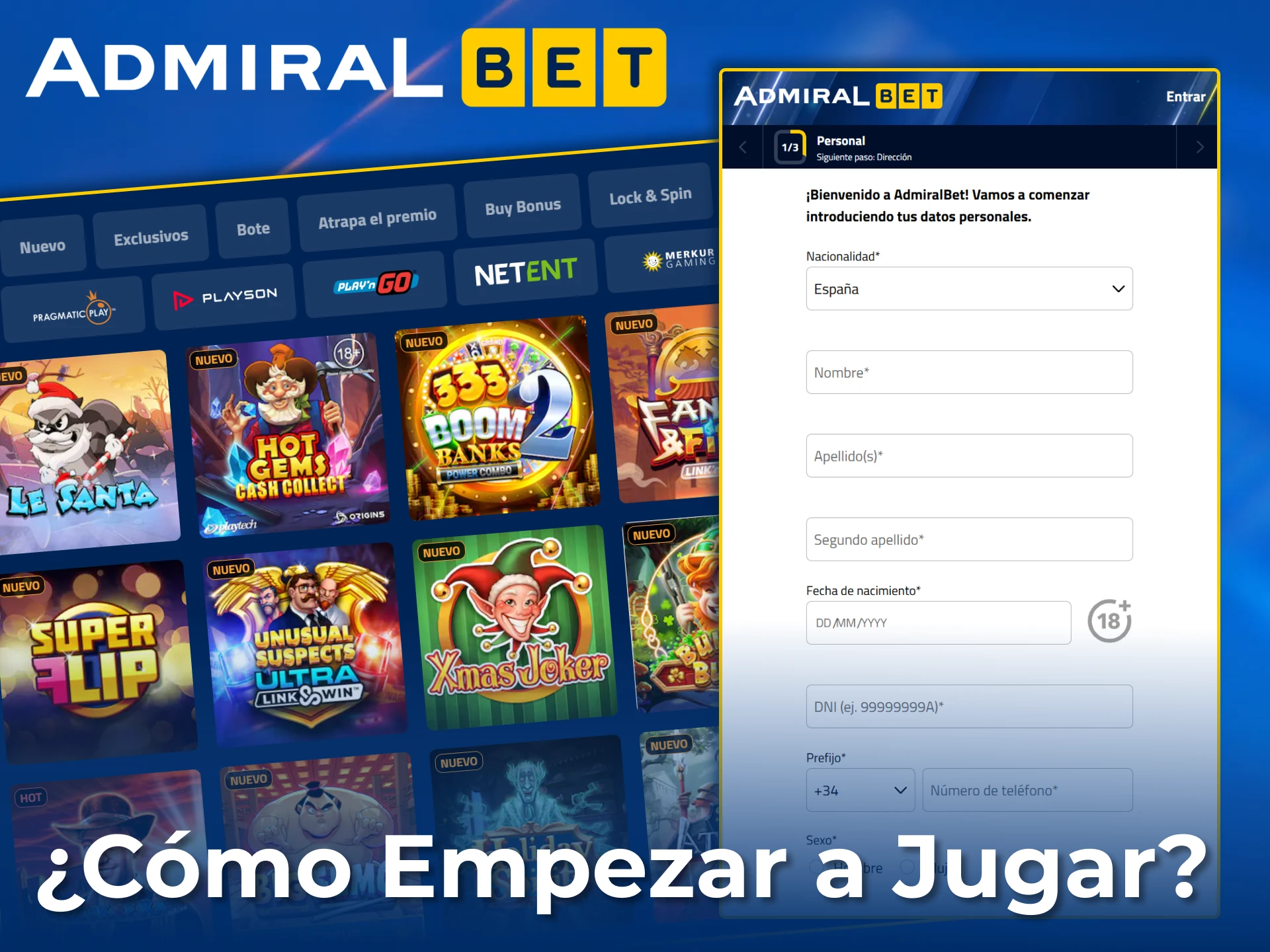 Regístrate fácilmente y empieza a jugar a las mejores tragamonedas en AdmiralBet.