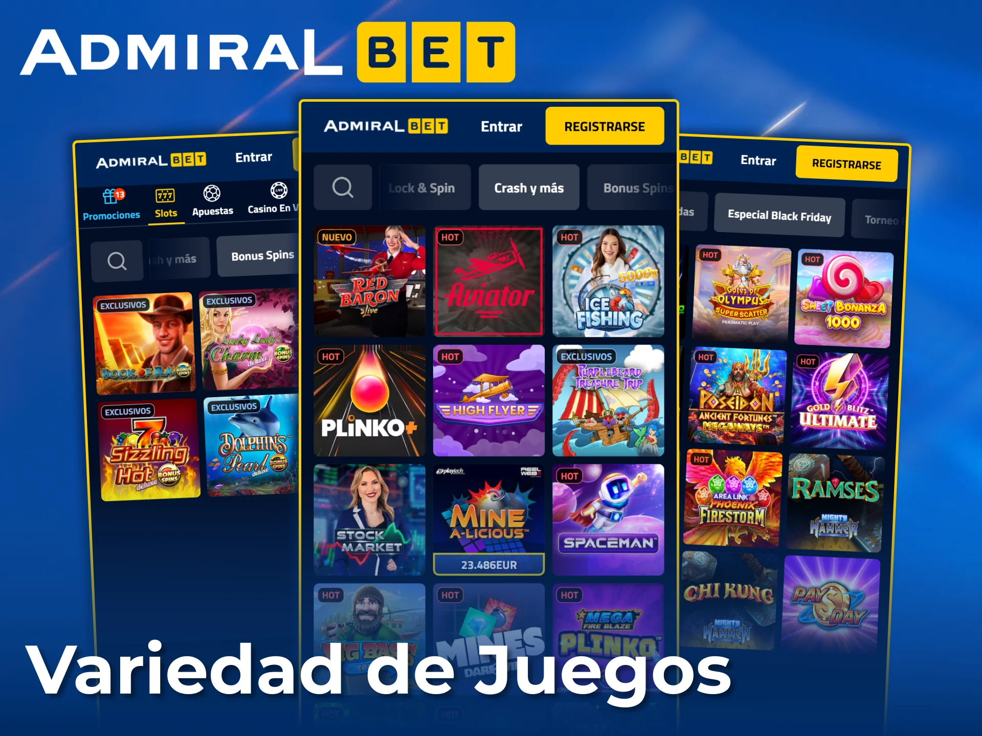 Explora la enorme variedad de tragamonedas en AdmiralBet.