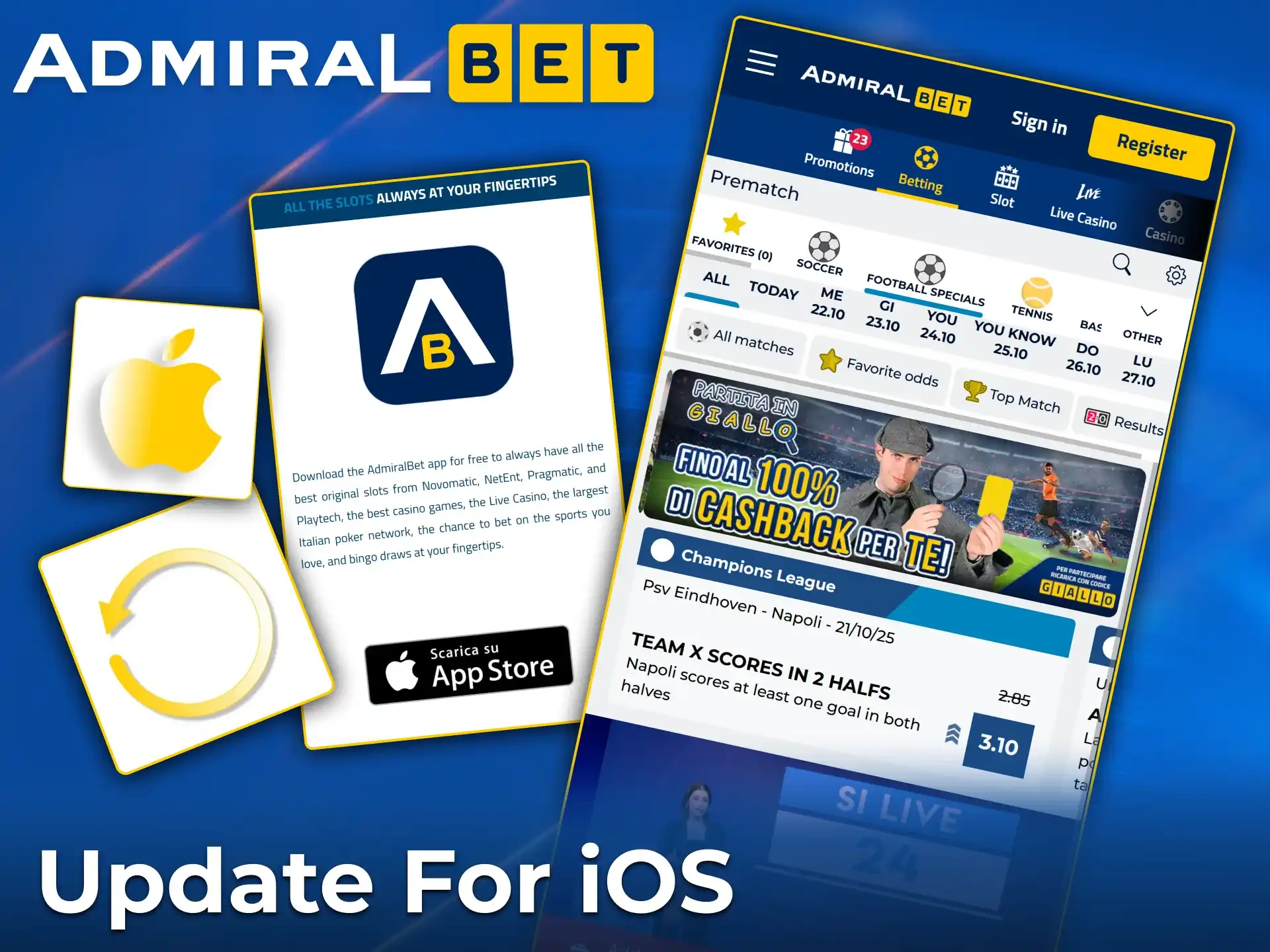 Update AdmiralBet on iPhone and play without interruption.