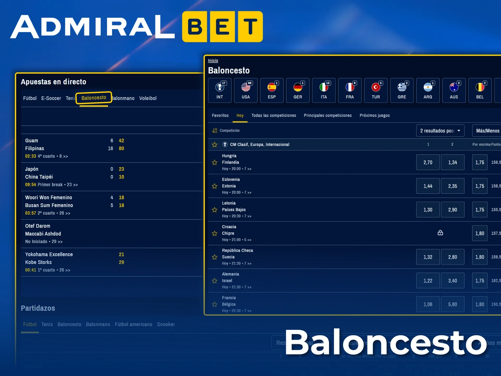 Apuesta en emocionantes ligas de baloncesto como la NBA con AdmiralBet.