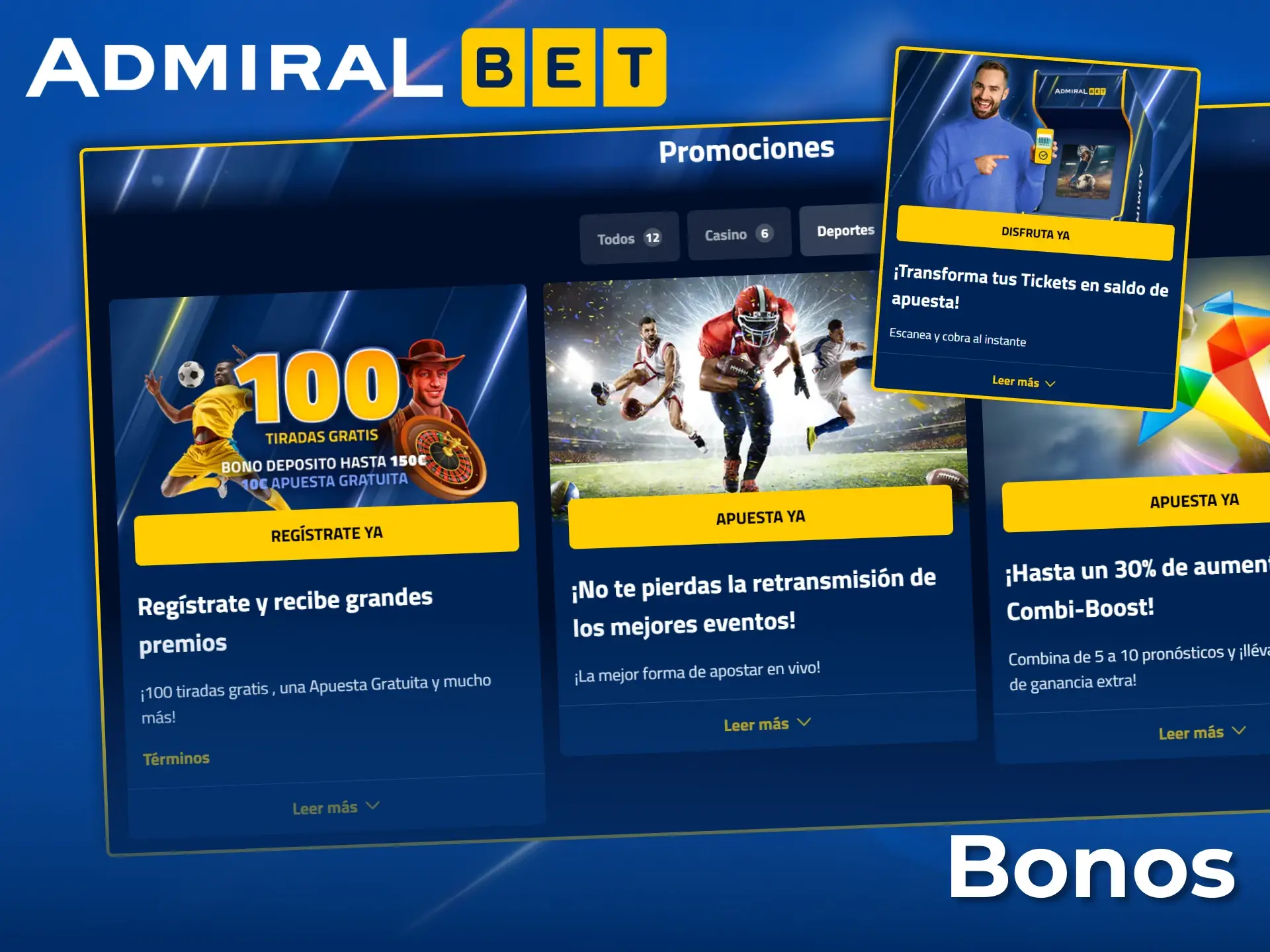 Consigue generosos bonos de bienvenida y ofertas de reembolso para apuestas deportivas en AdmiralBet.