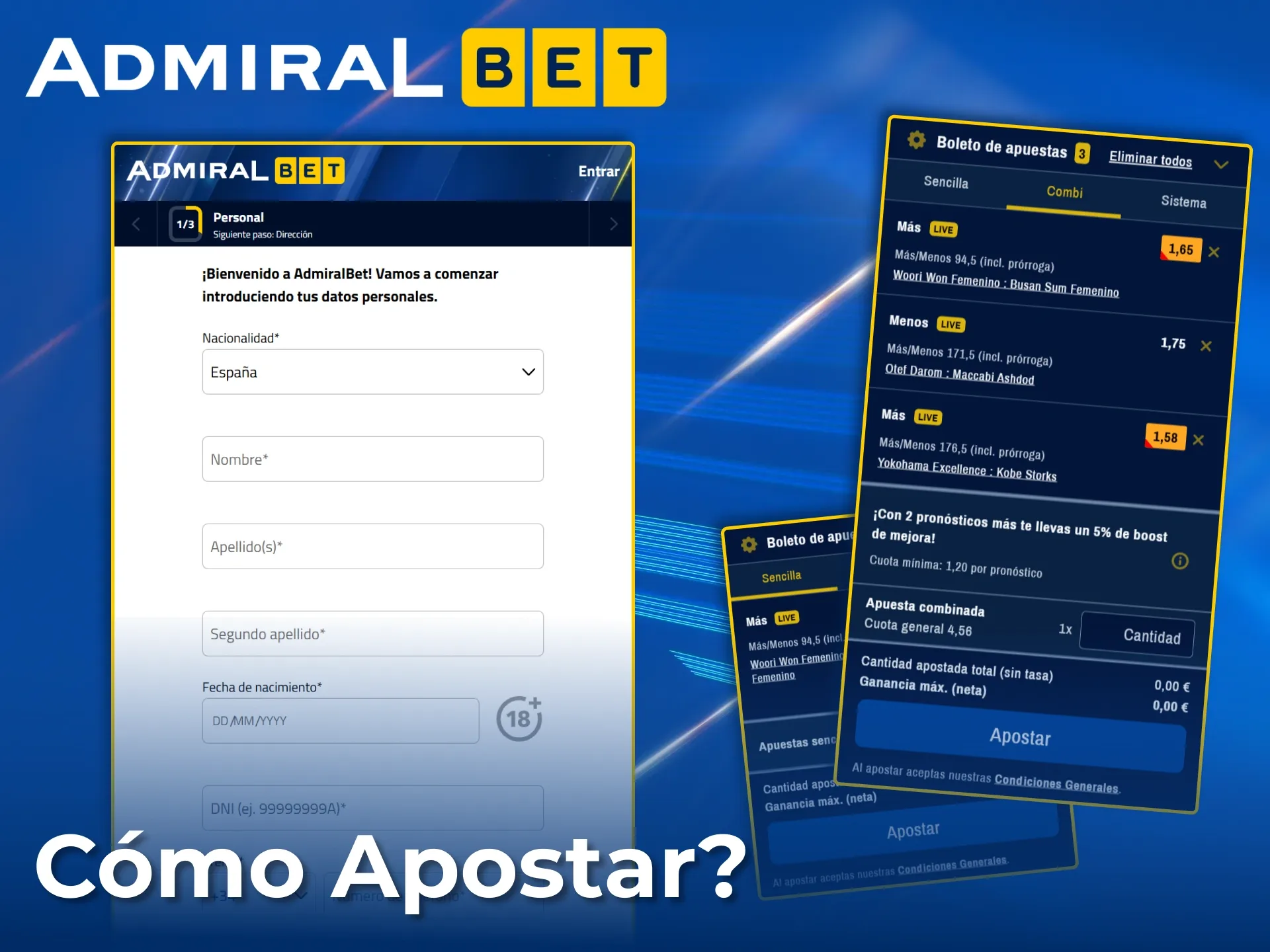 Verifica fácilmente tu identidad y realiza apuestas individuales o múltiples en AdmiralBet.
